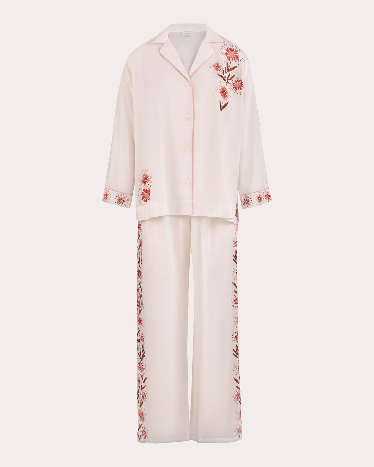 Isa Embroidered Floral Cotton Pajama Set