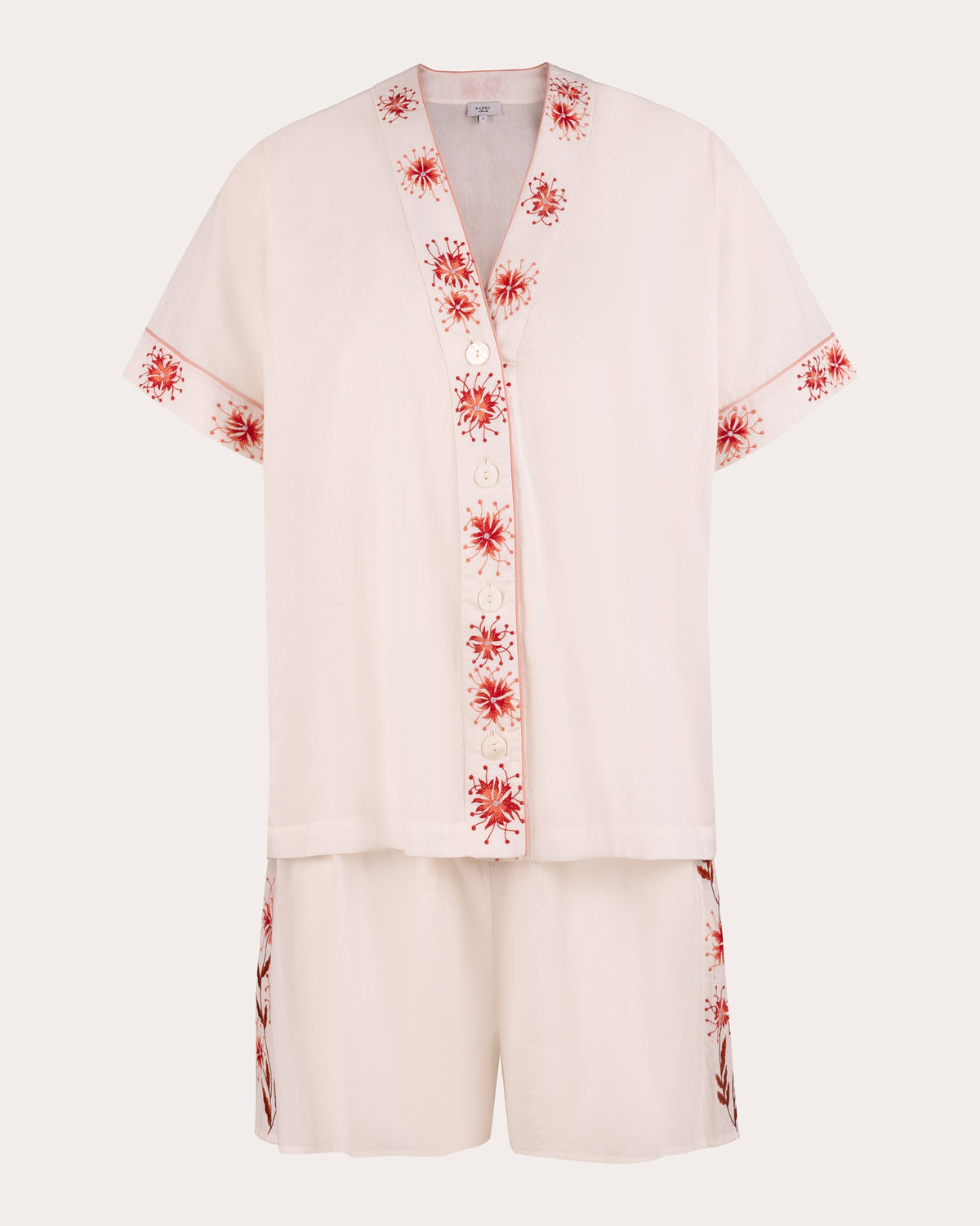 Sumi Embroidered Floral Cotton Pajama Set