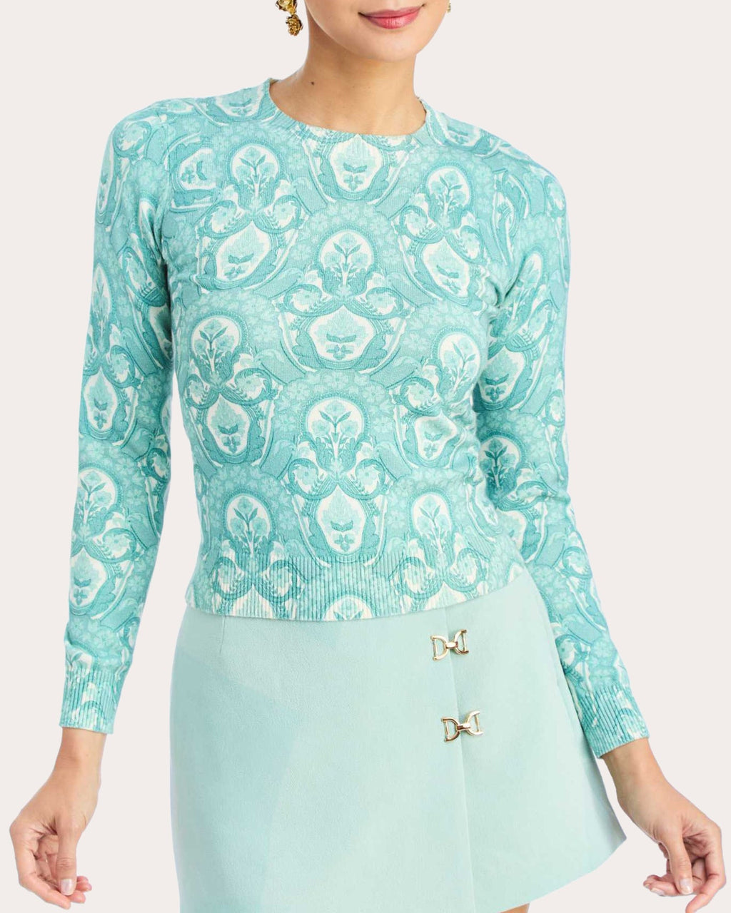 Phoebe Trellis Cotton Knit CrewneckSweater