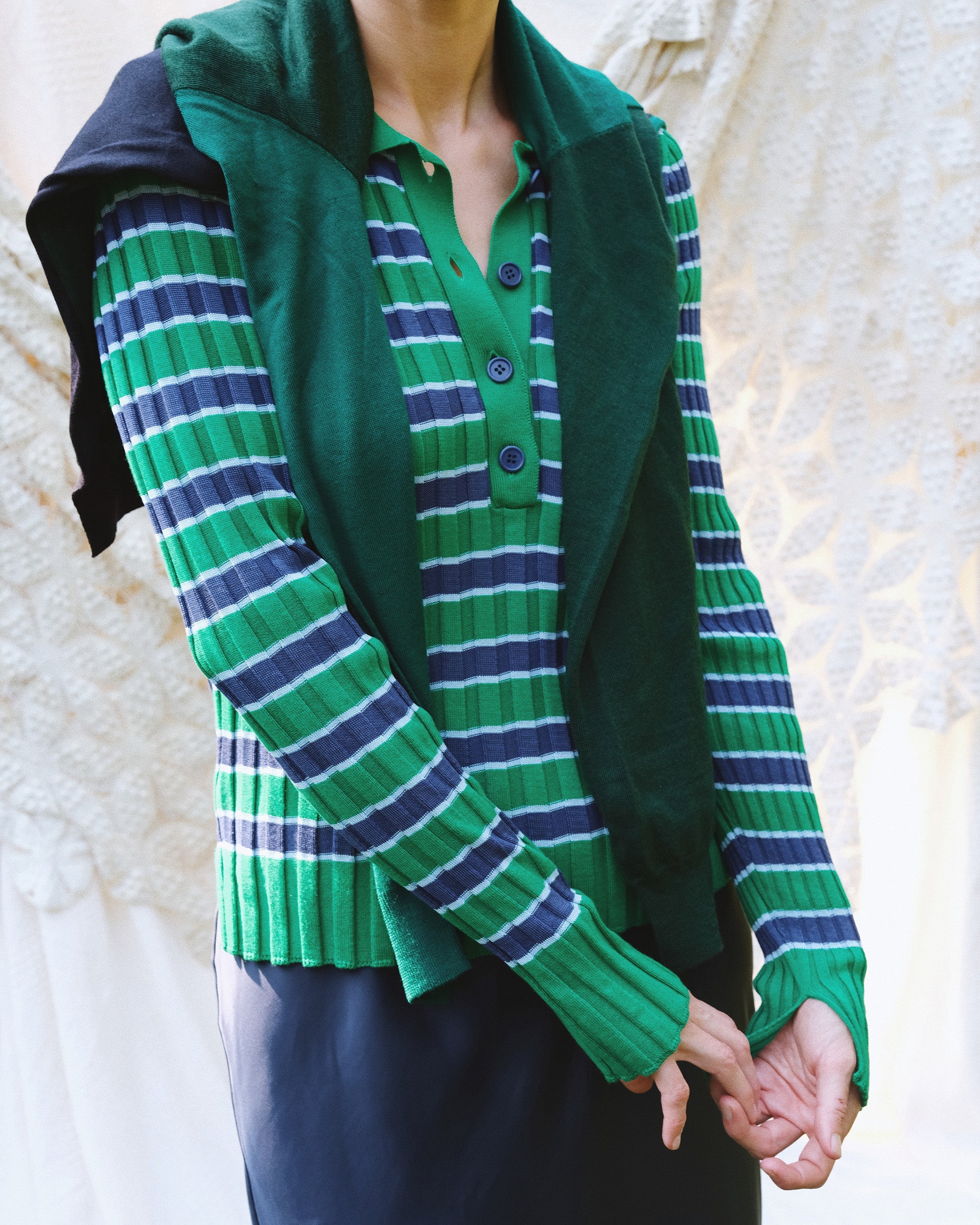 Silvia Stripe Ribbed Cotton Polo Sweater