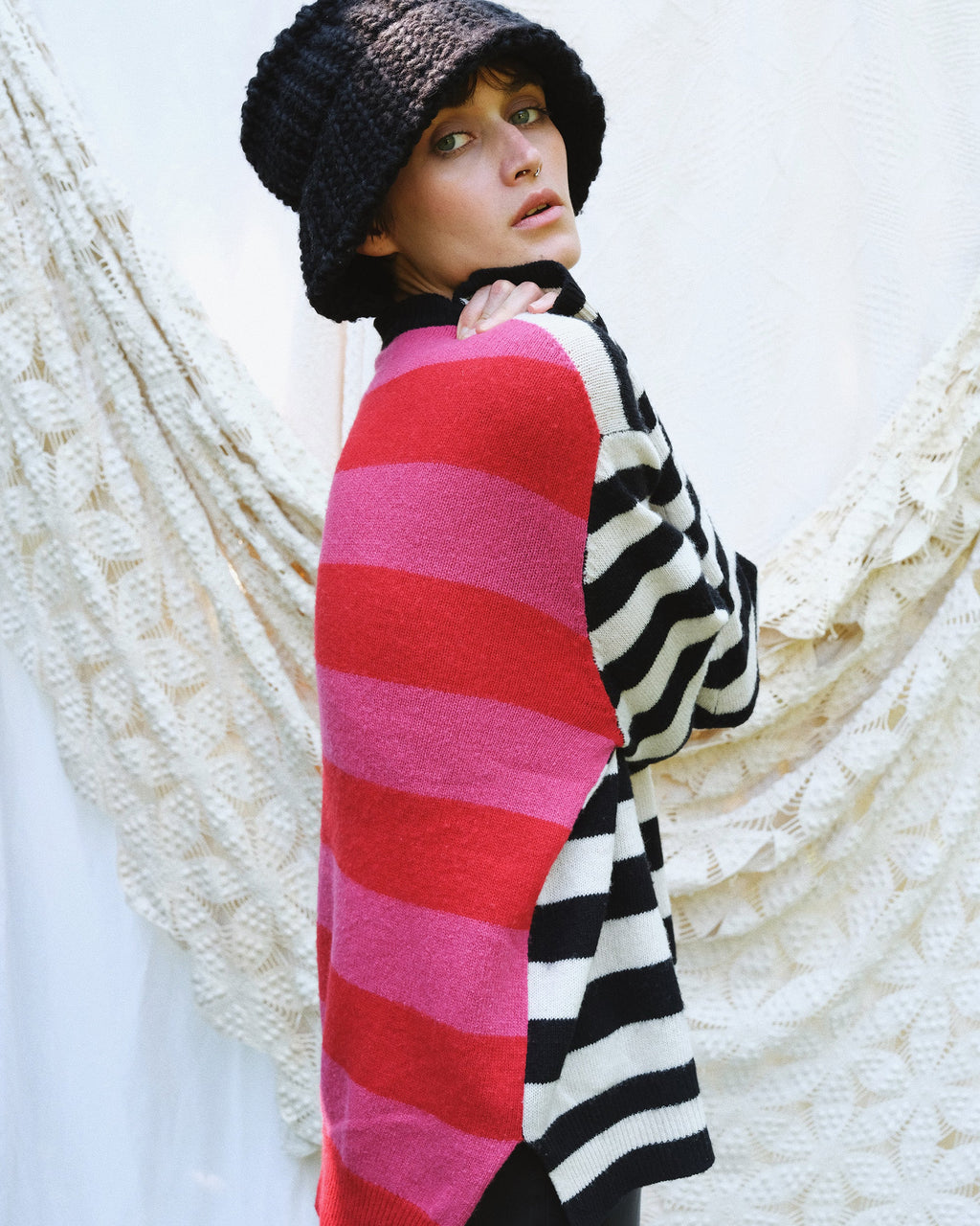 Jenn Stripe Brushed Cashmere Wool Sweater