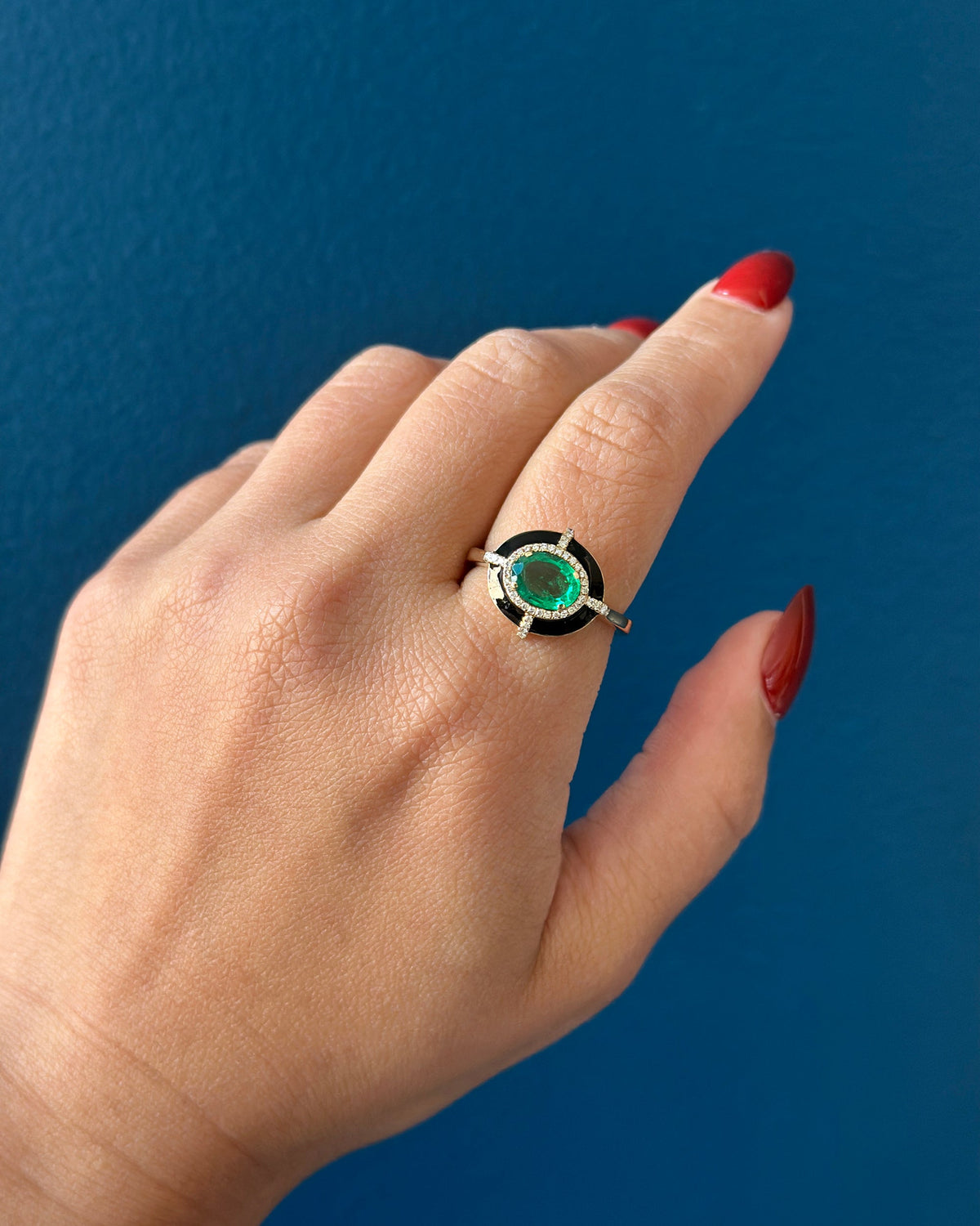 Emerald & Diamond G-One Oval Medallion Ring