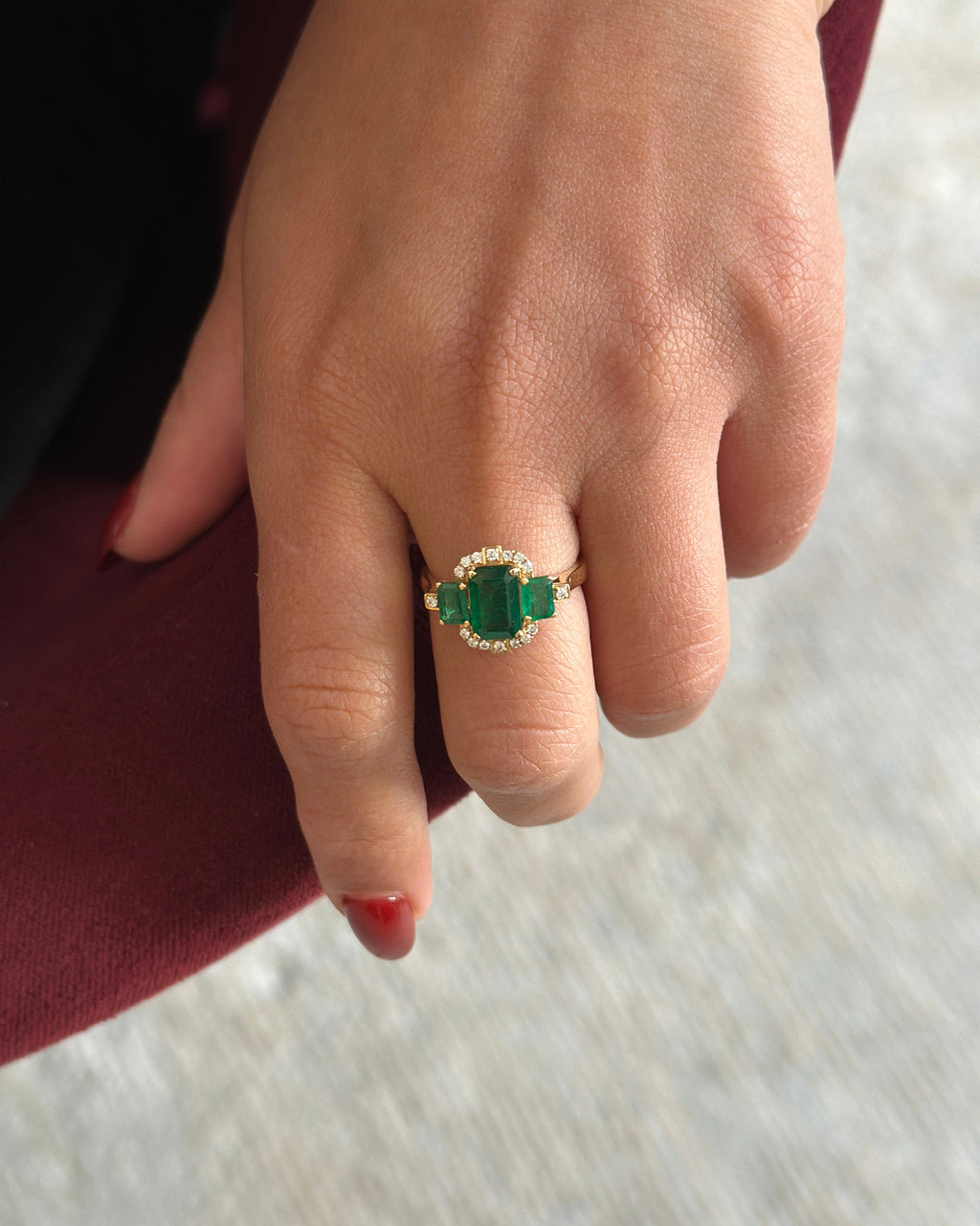 Emerald & Diamond G-One Tri-Stone Ring