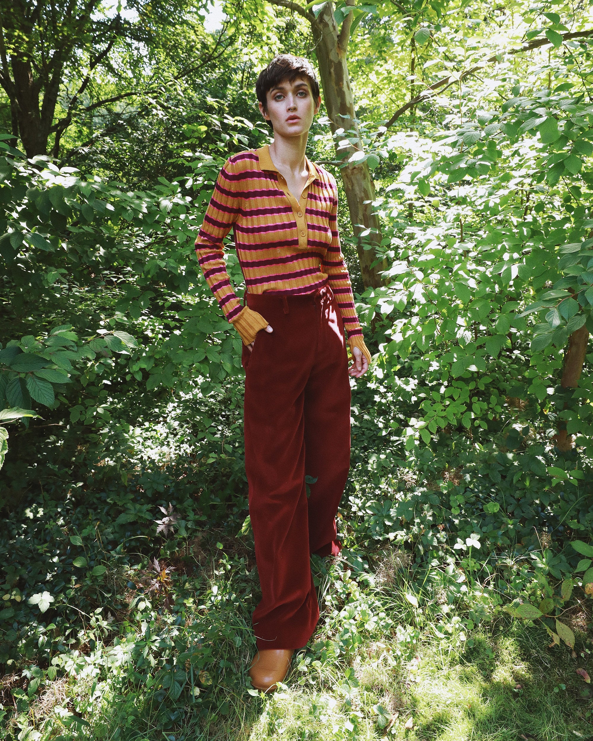 Silvia Stripe Ribbed Cotton Polo Sweater