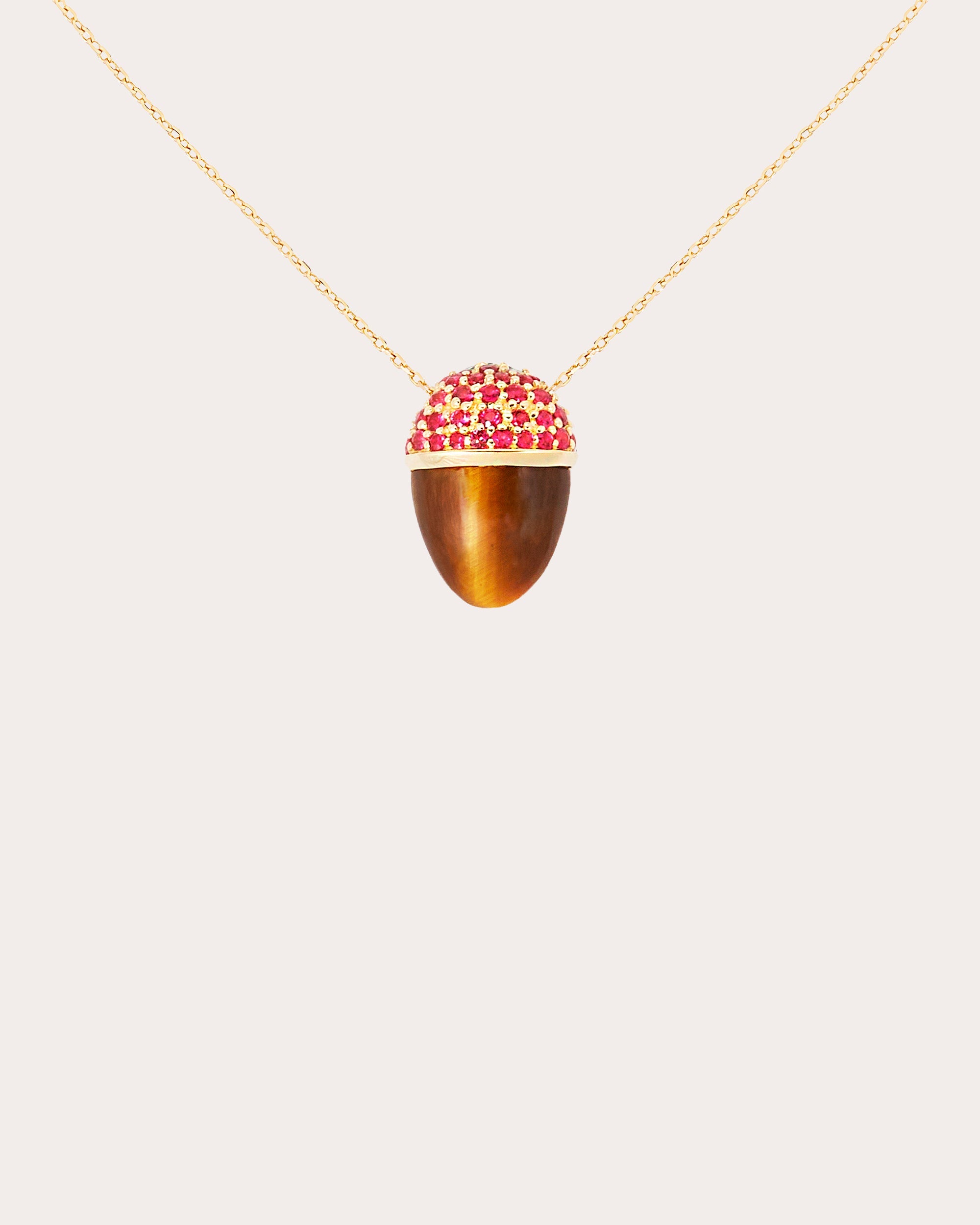 Ruby & Tiger's Eye Found Cap Pendant Necklace