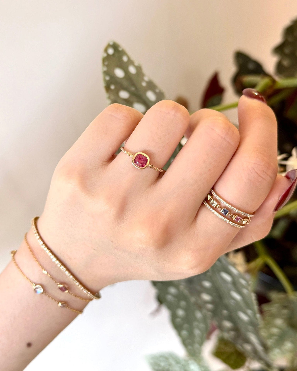 Diamond & Raspberry Spinel Petite Circle Ring
