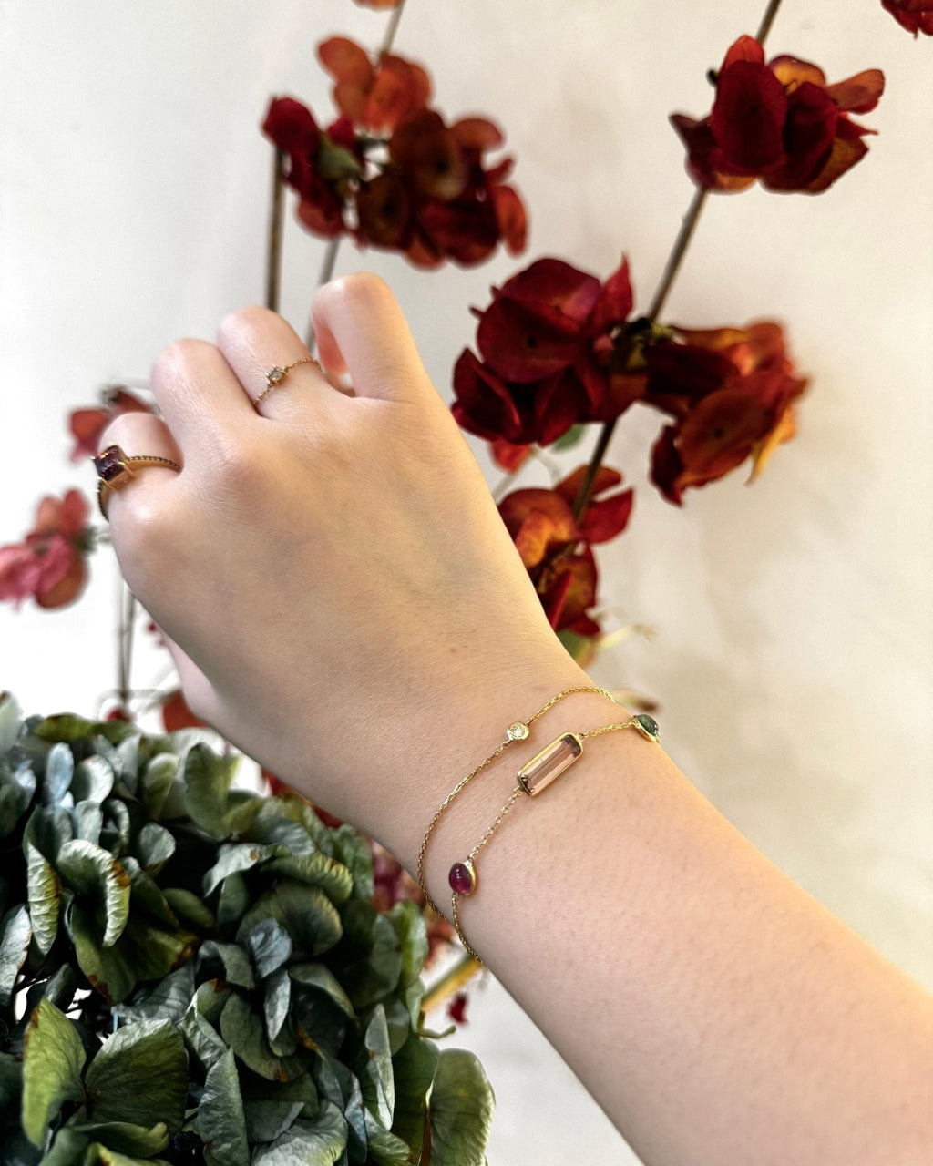 Pink Tourmaline & 18k Gold Candy Bracelet