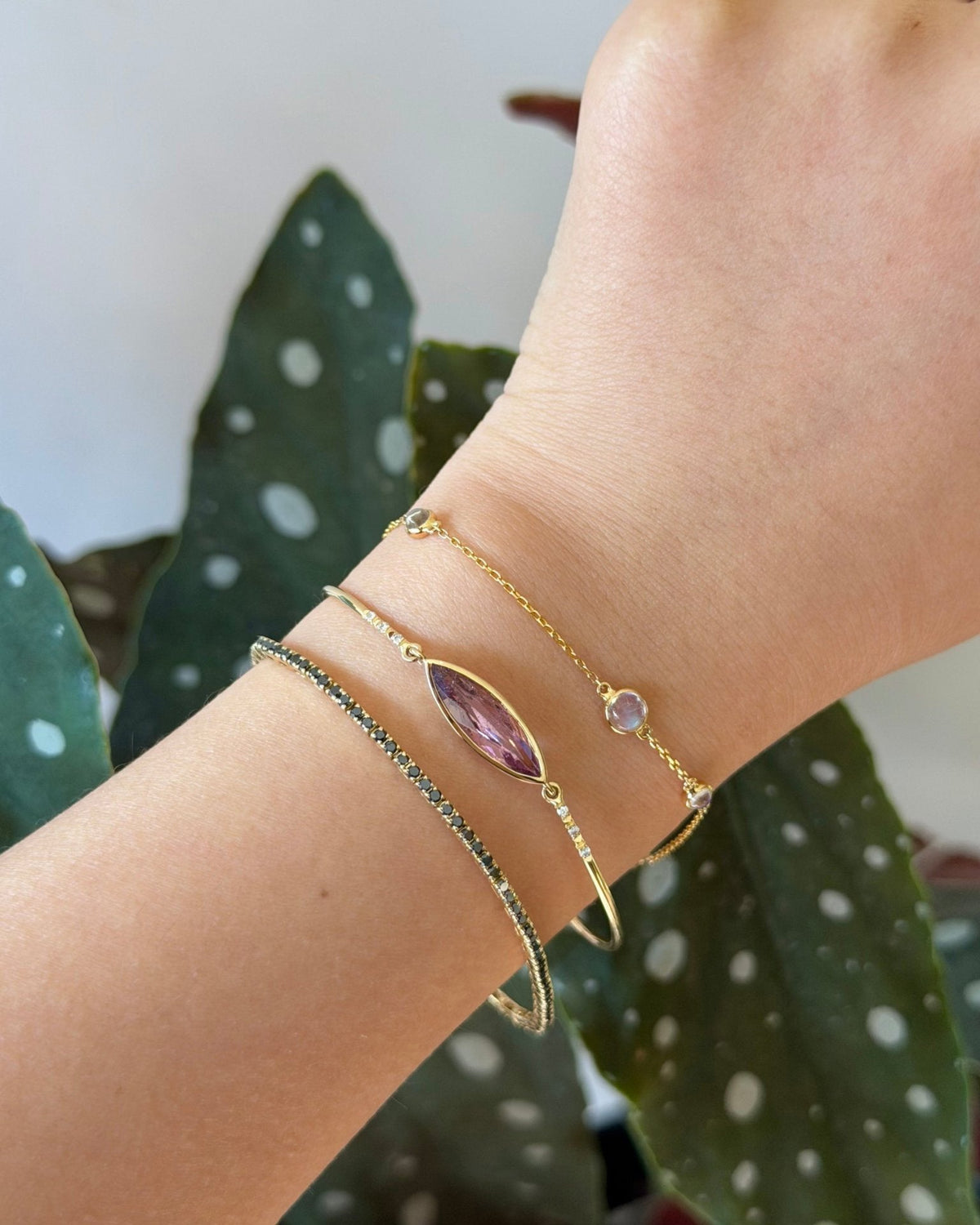 Diamond & Pink Tourmaline Marquise Bangle
