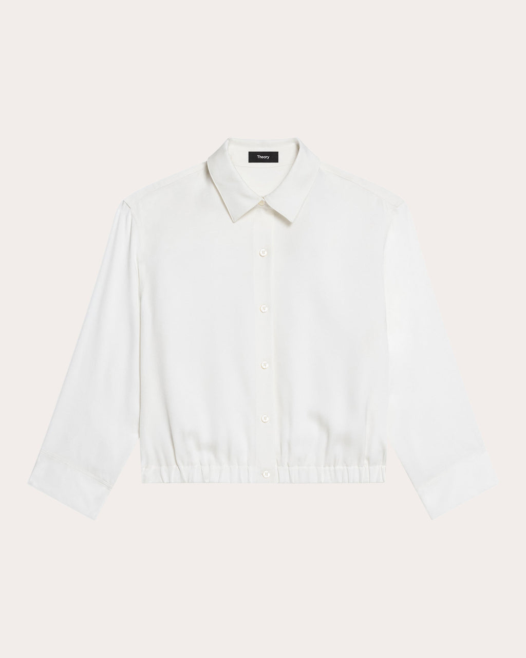Silk Three-Quarter Sleeve Cinched Button-Up