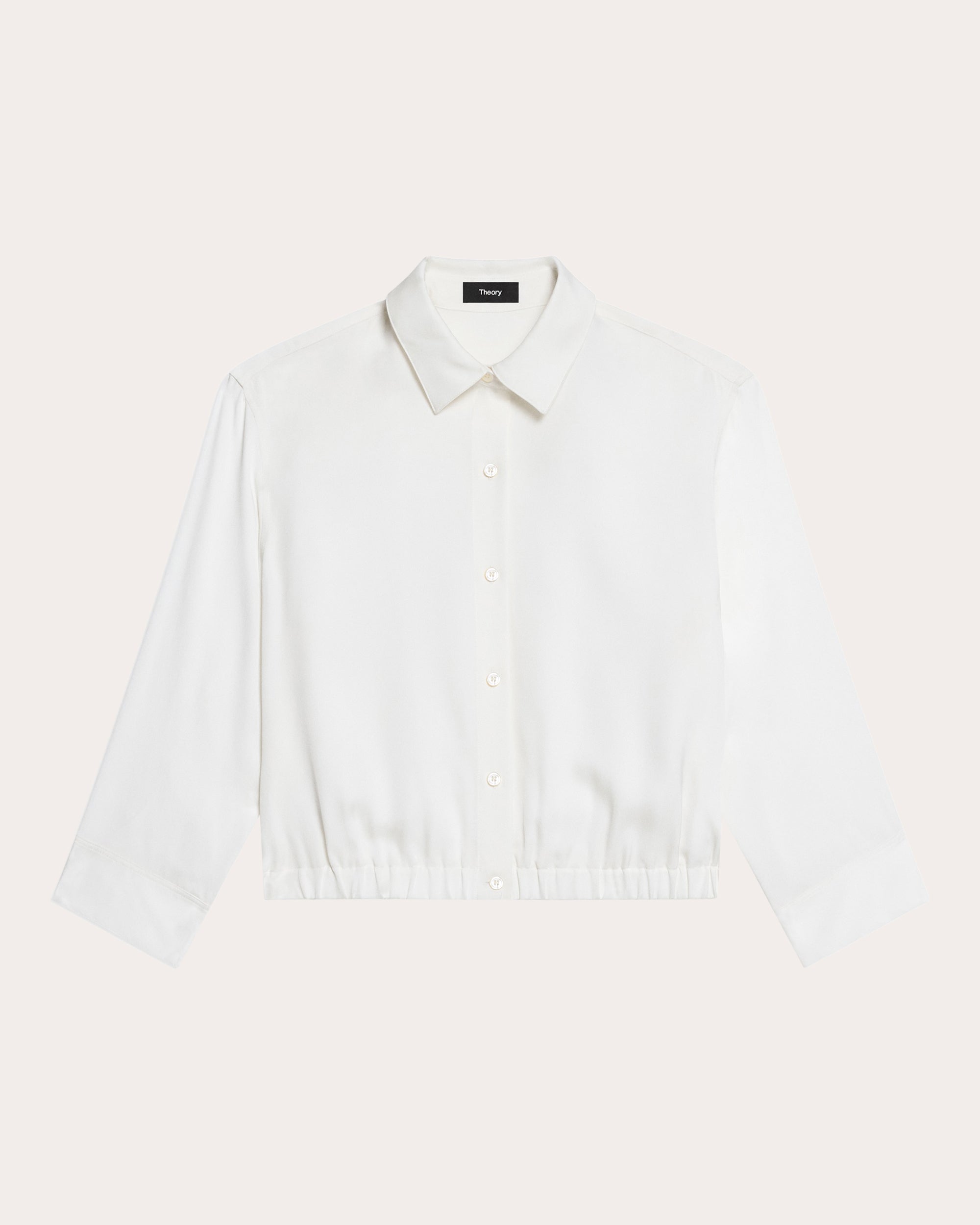 Silk Three-Quarter Sleeve Cinched Button-Up