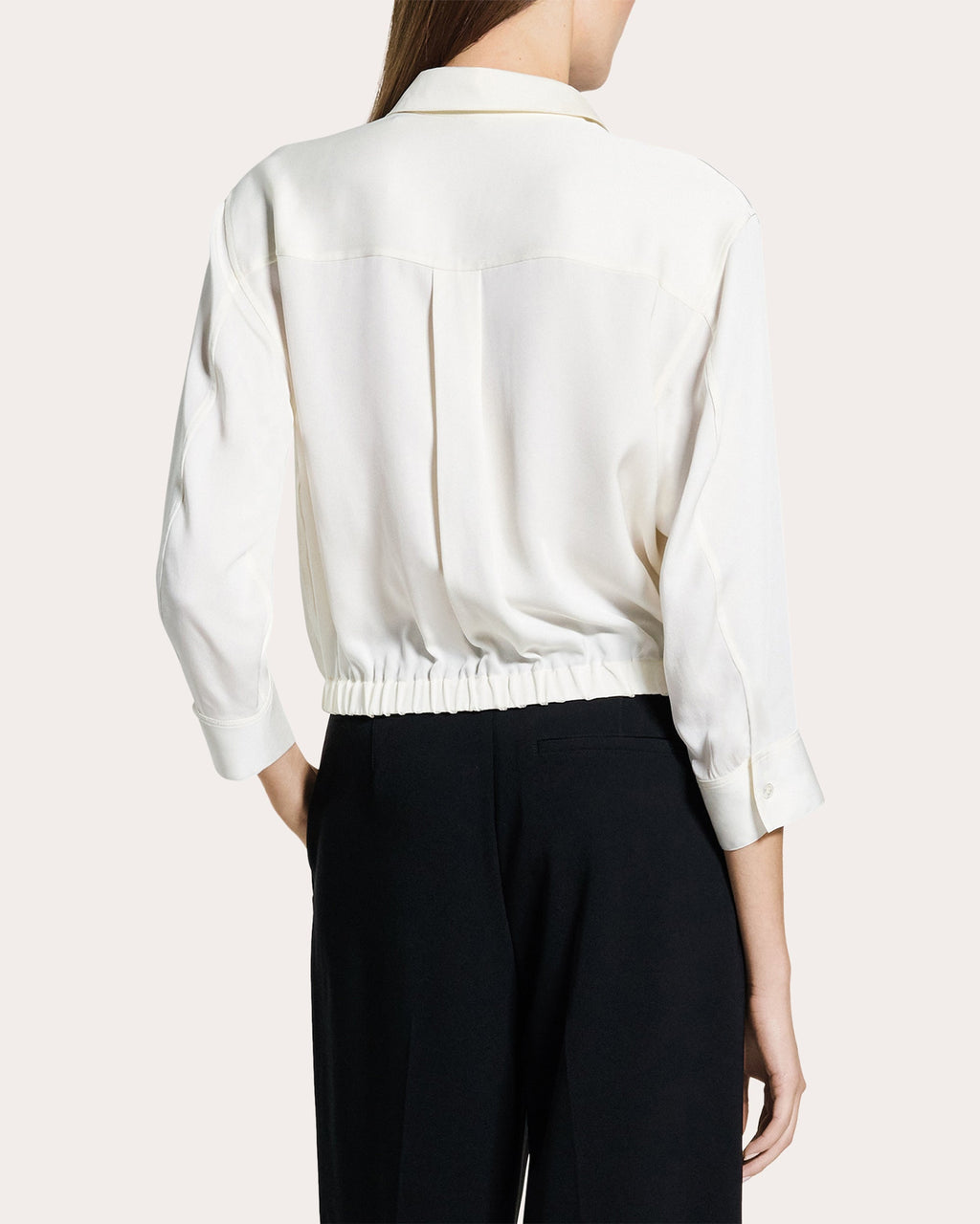 Silk Three-Quarter Sleeve Cinched Button-Up