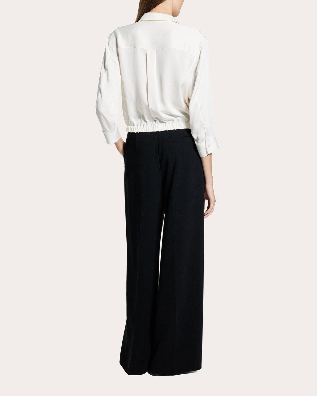 Silk Three-Quarter Sleeve Cinched Button-Up