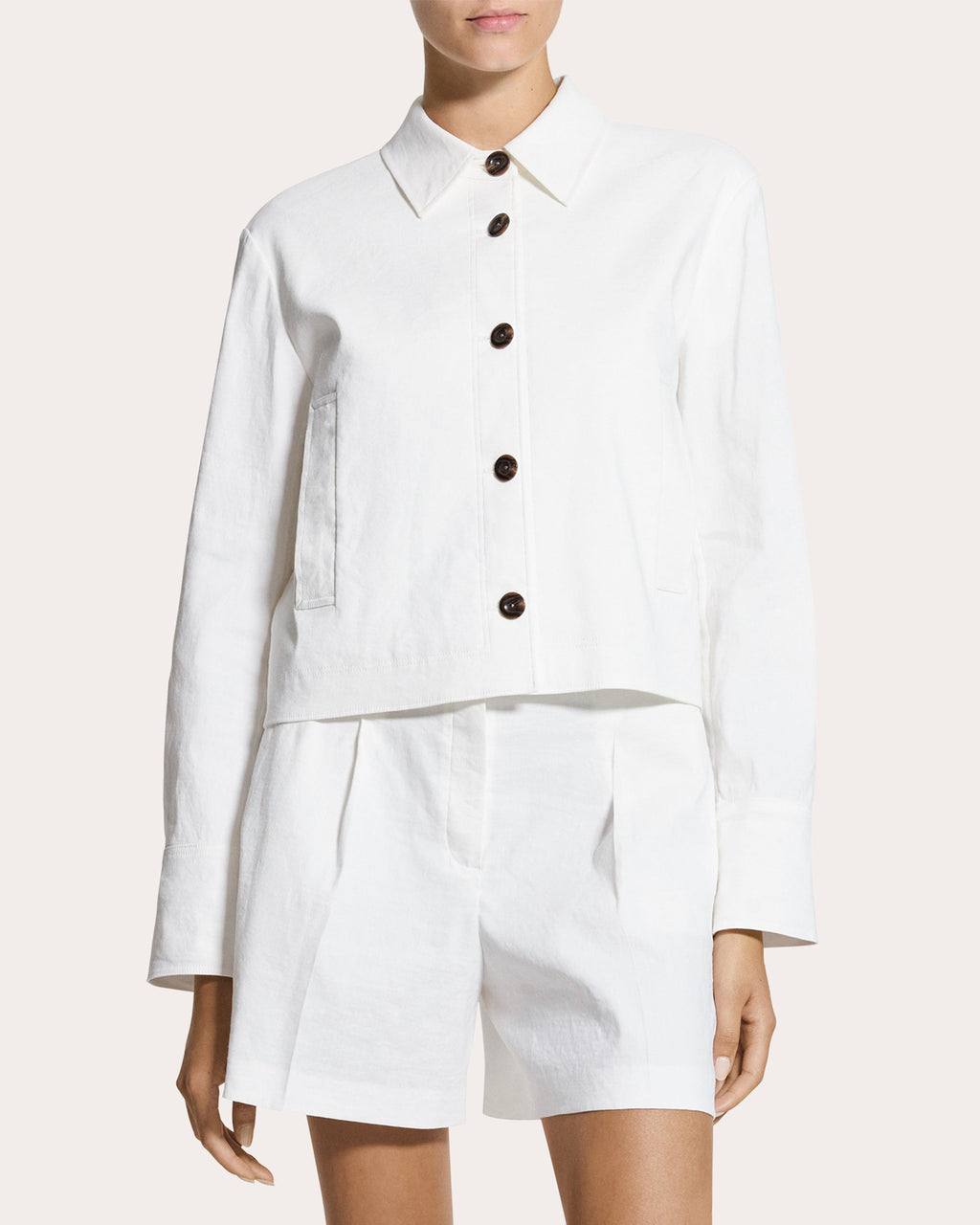 Linen-Blend Cropped Shirt Jacket