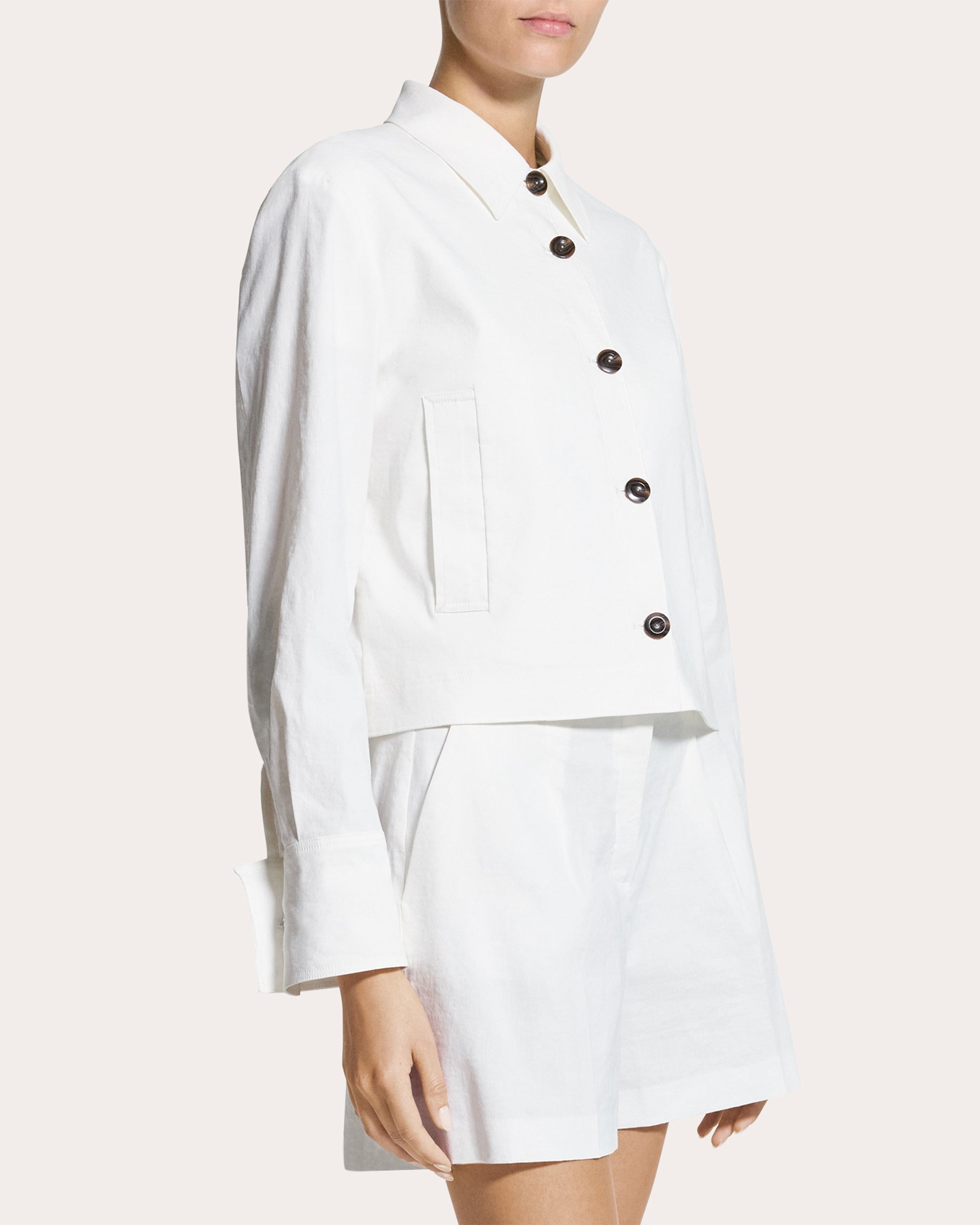 Linen-Blend Cropped Shirt Jacket