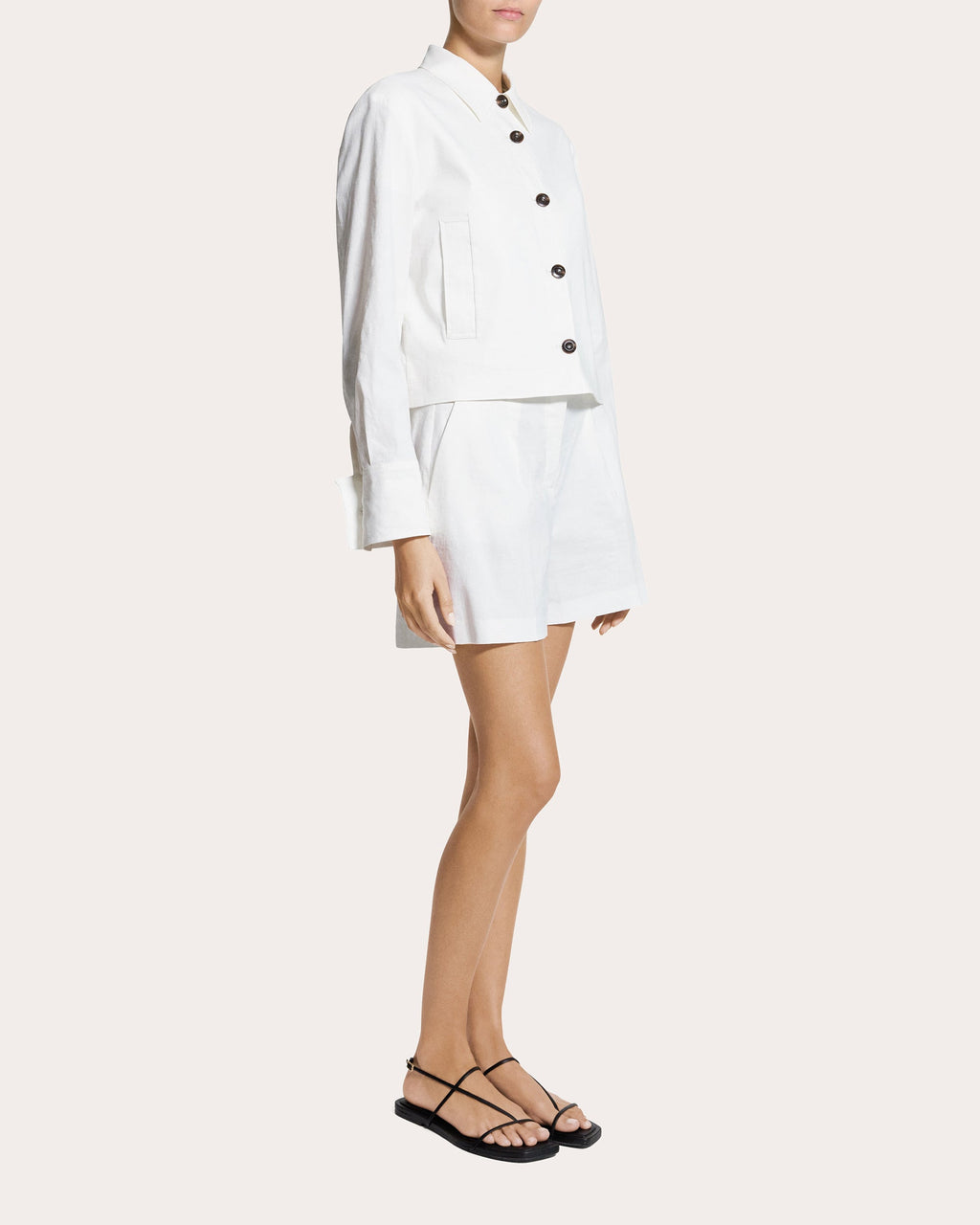 Linen-Blend Cropped Shirt Jacket