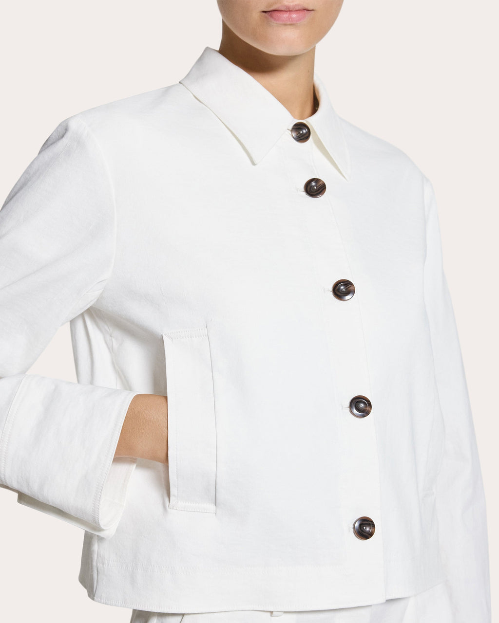 Linen-Blend Cropped Shirt Jacket