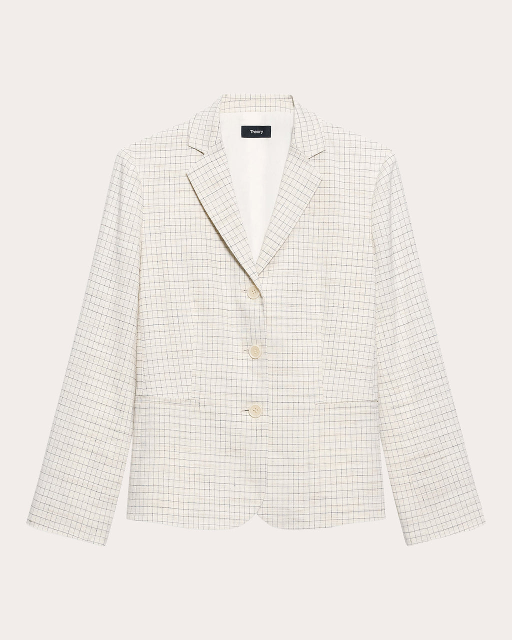 Check Linen-Blend Shrunken Blazer