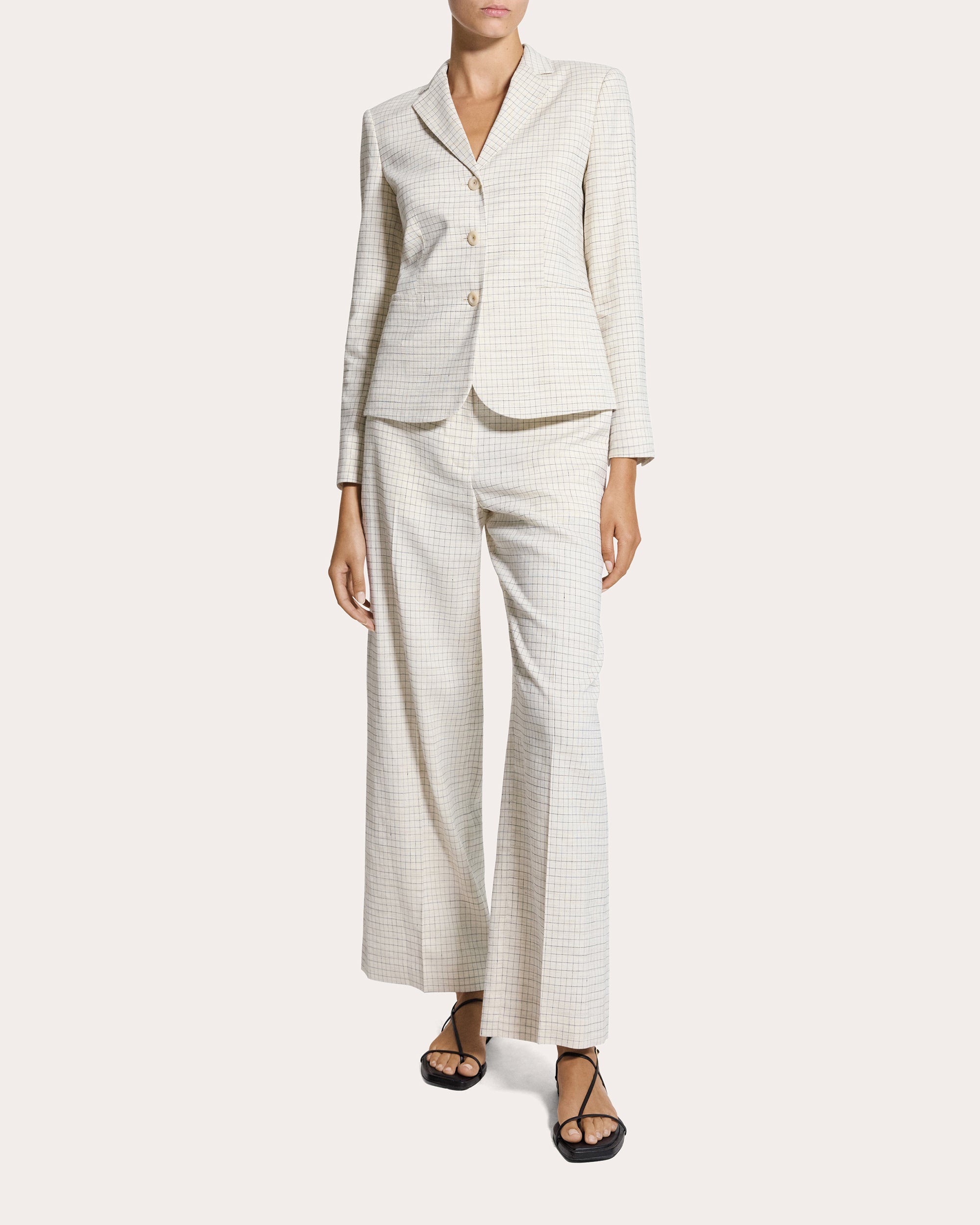 Check Linen-Blend Shrunken Blazer