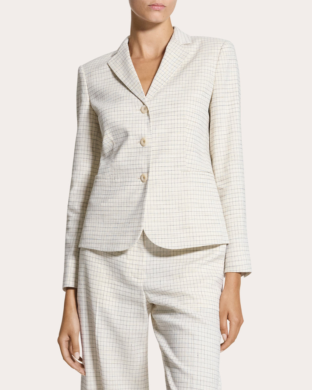 Check Linen-Blend Shrunken Blazer