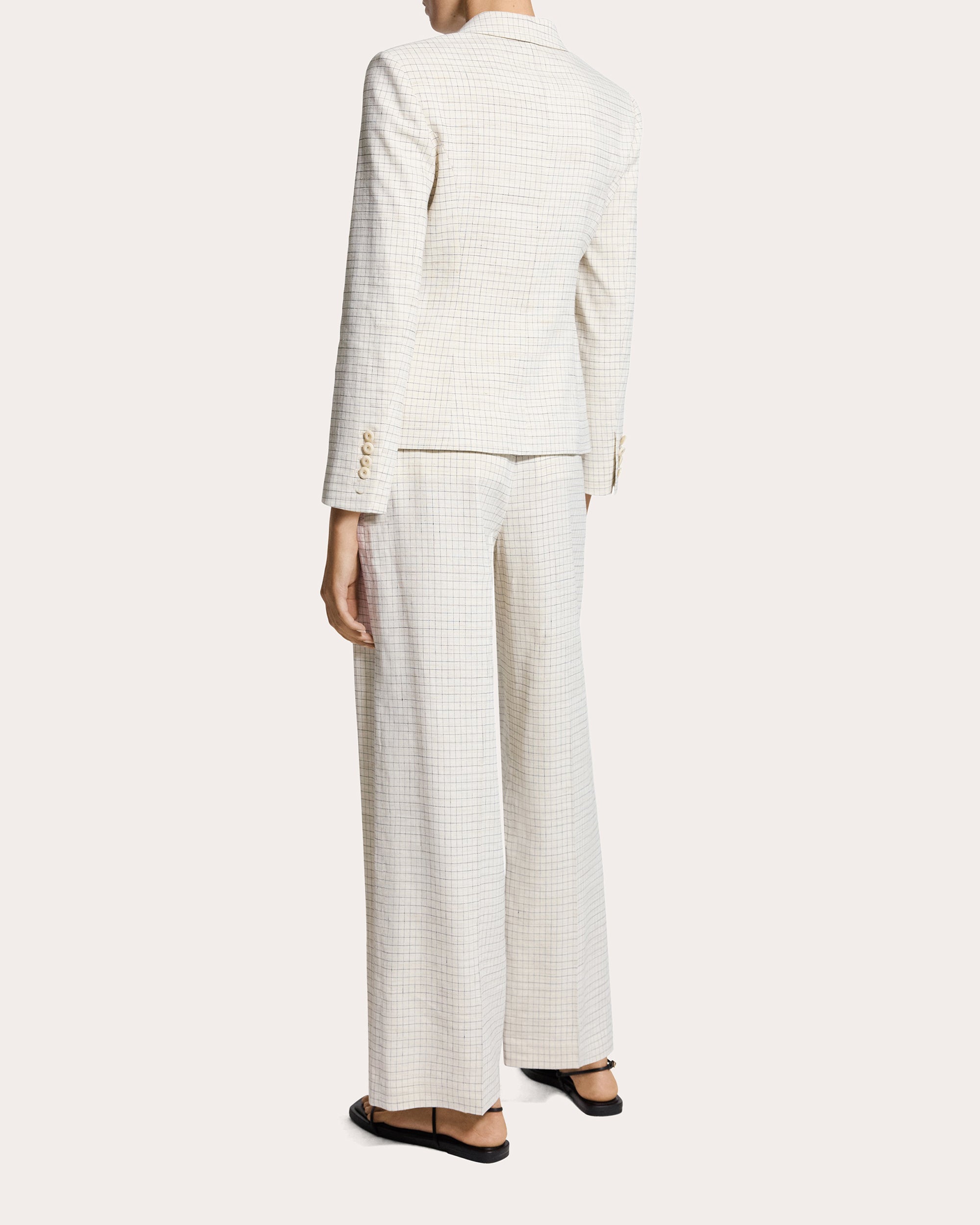 Check Linen-Blend Shrunken Blazer