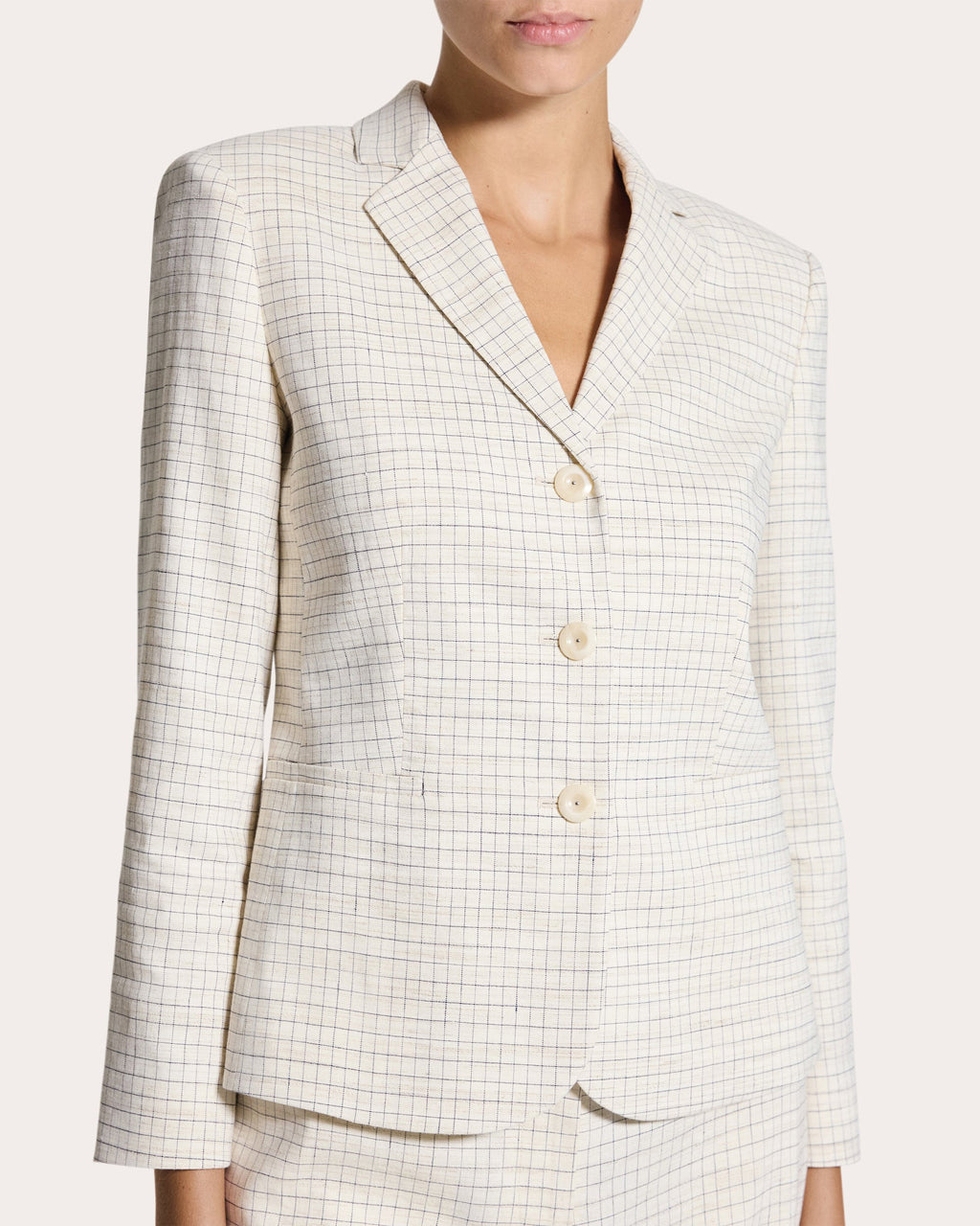 Check Linen-Blend Shrunken Blazer