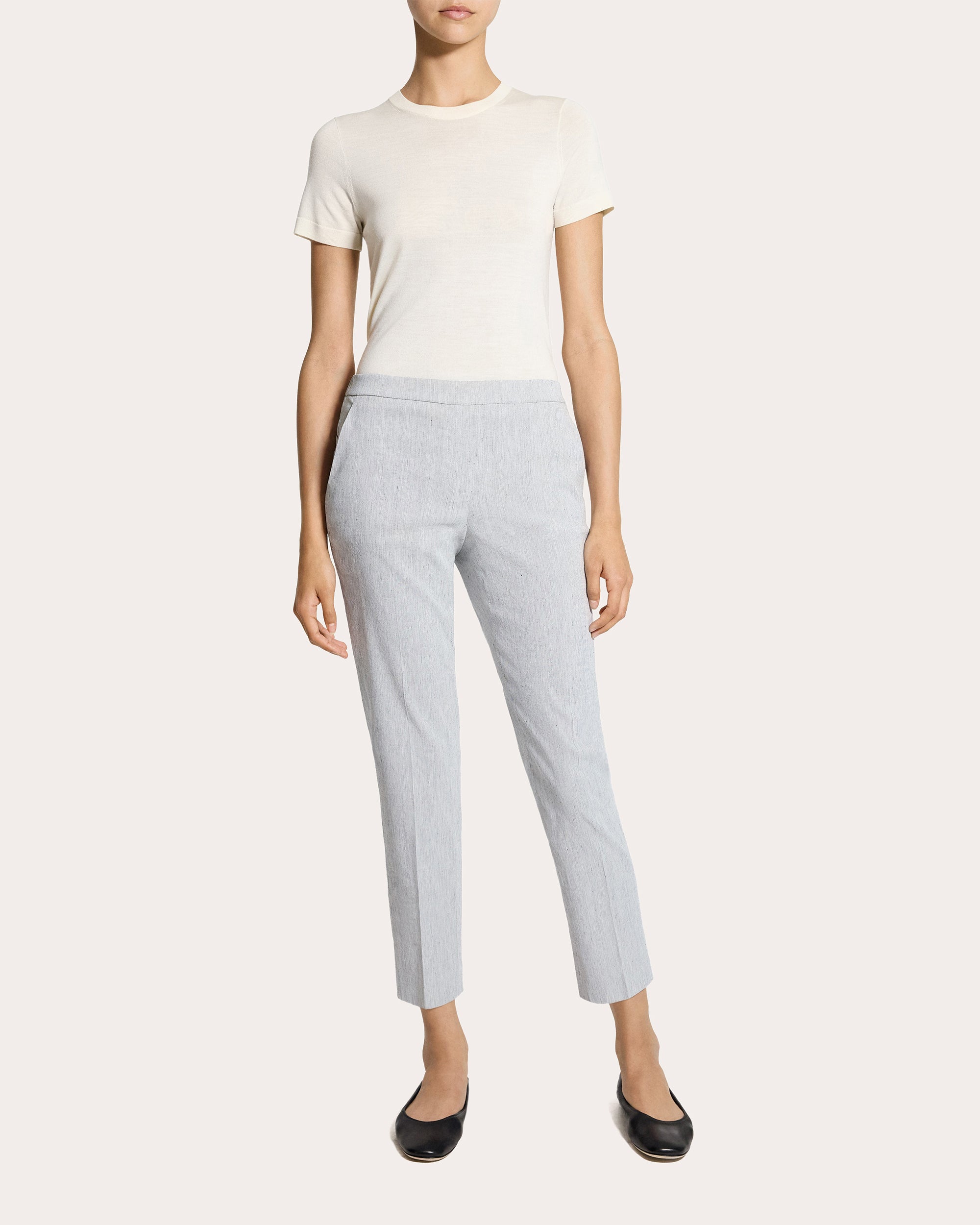 Treeca Textured Linen Cropped Pull-On Pants