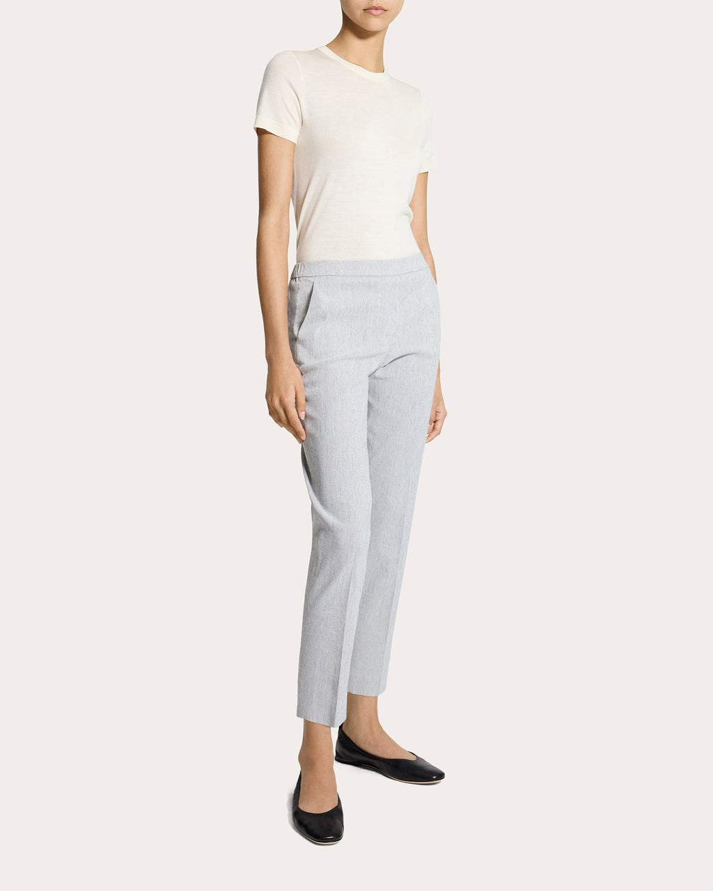 Treeca Textured Linen Cropped Pull-On Pants