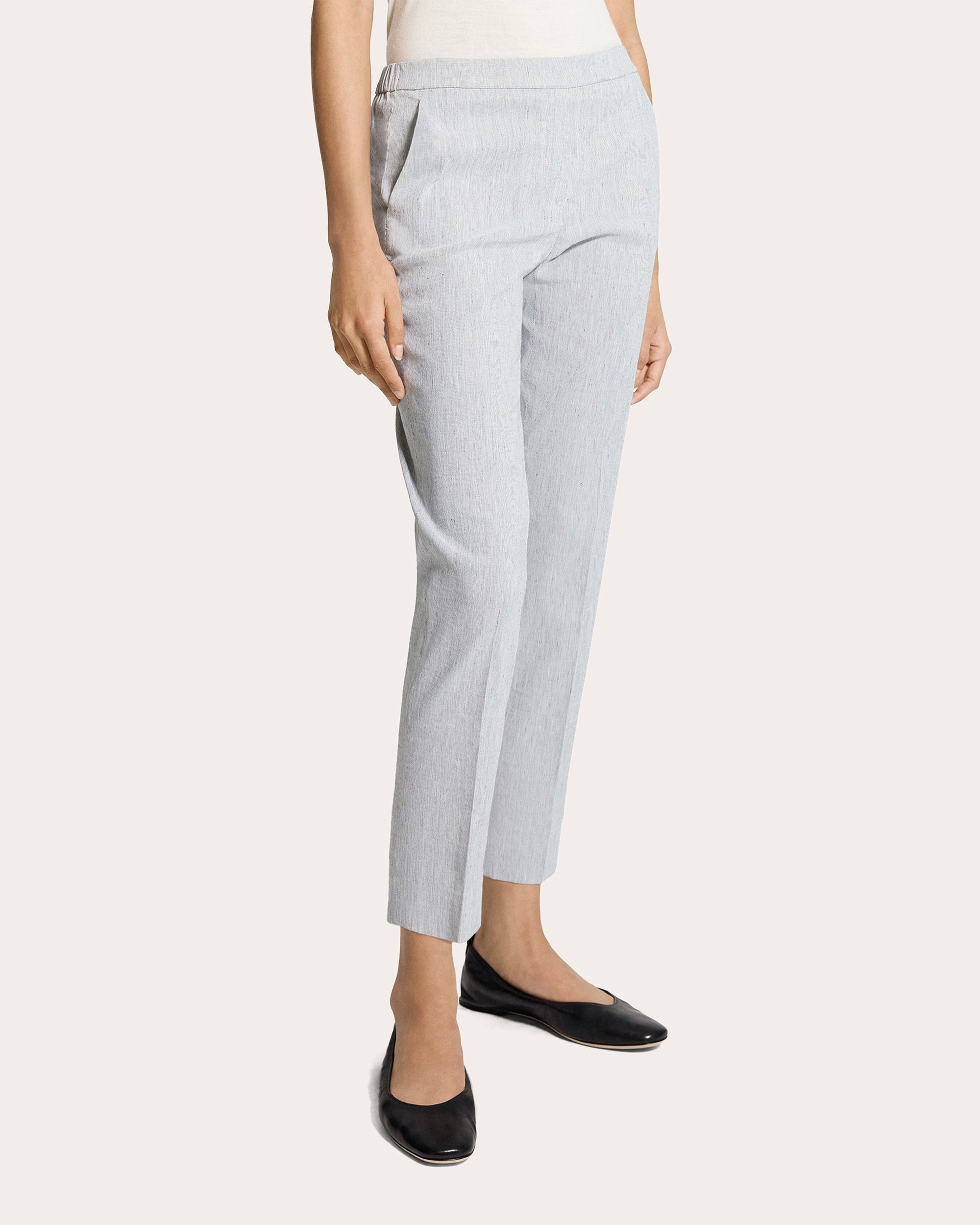 Treeca Textured Linen Cropped Pull-On Pants