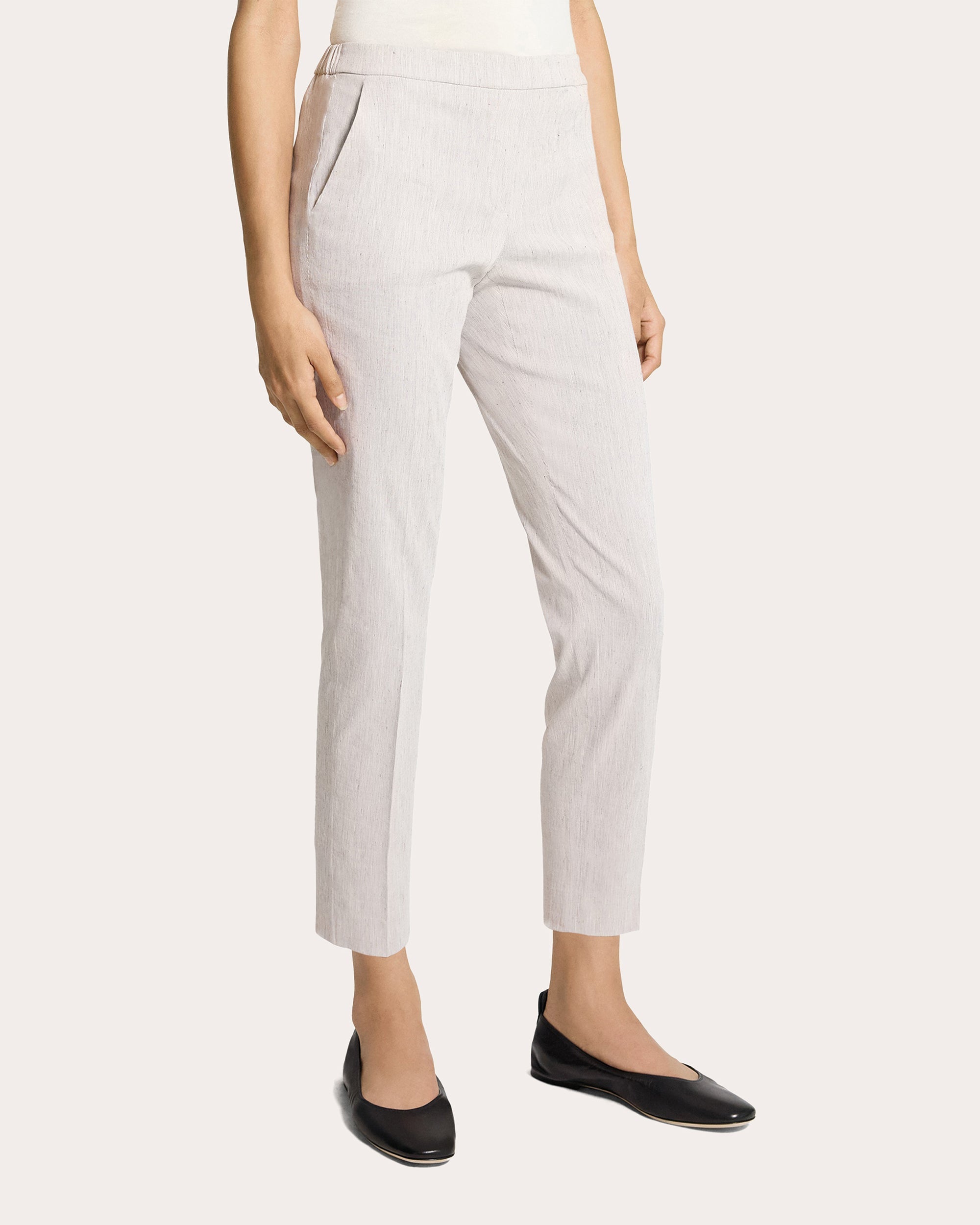 Treeca Textured Linen Cropped Pull-On Pants