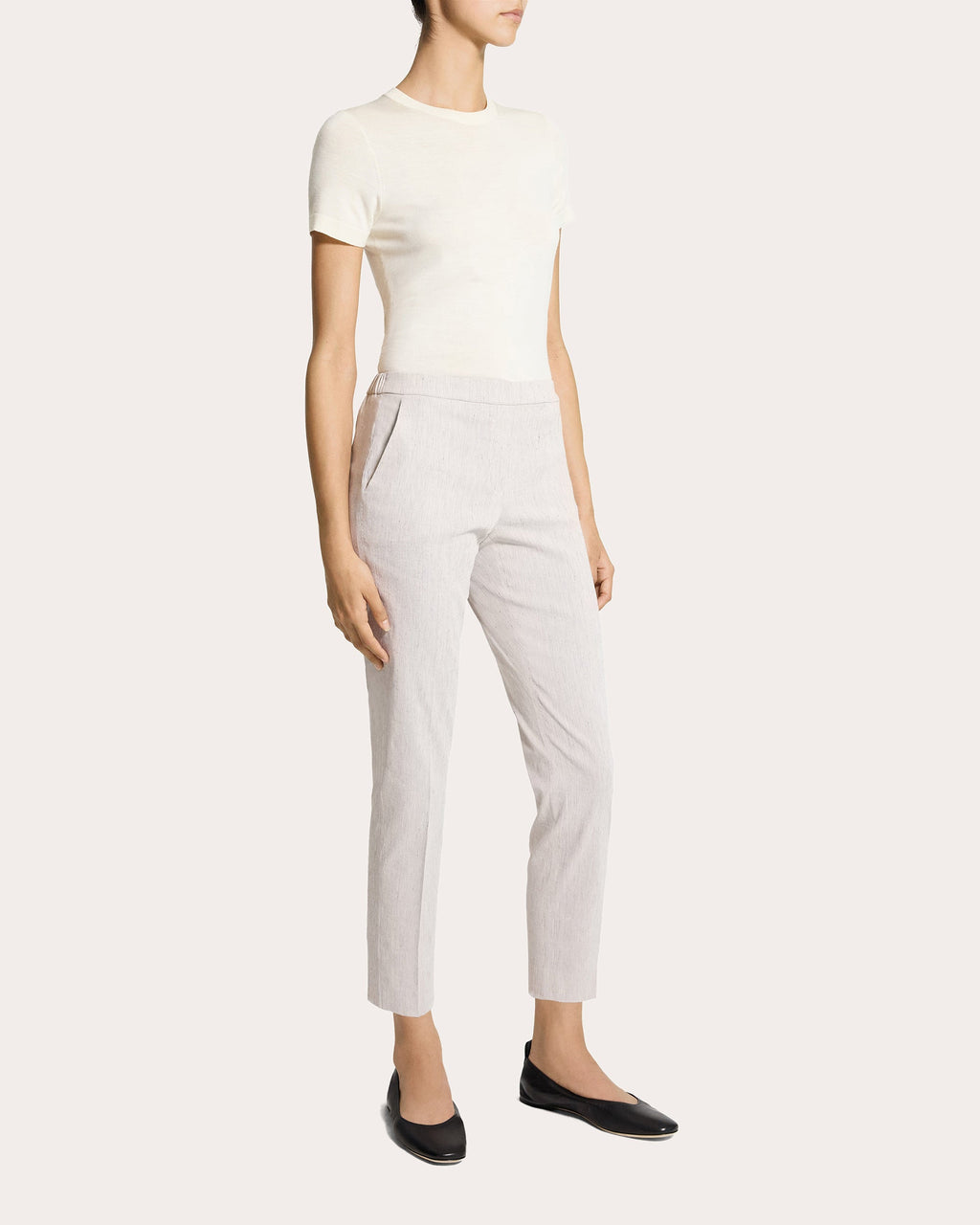 Treeca Textured Linen Cropped Pull-On Pants