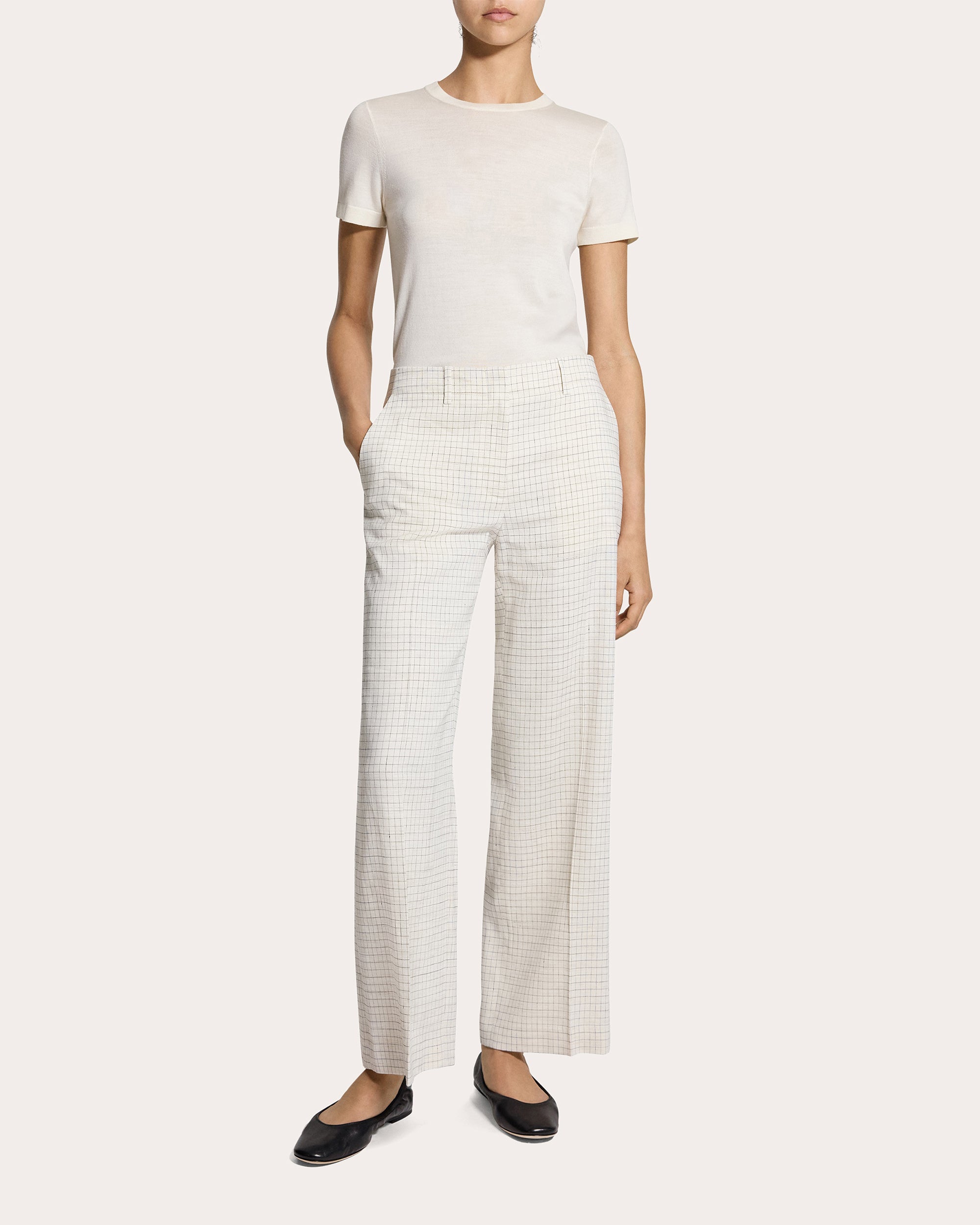 Check Linen-Blend Classic Relaxed Trousers
