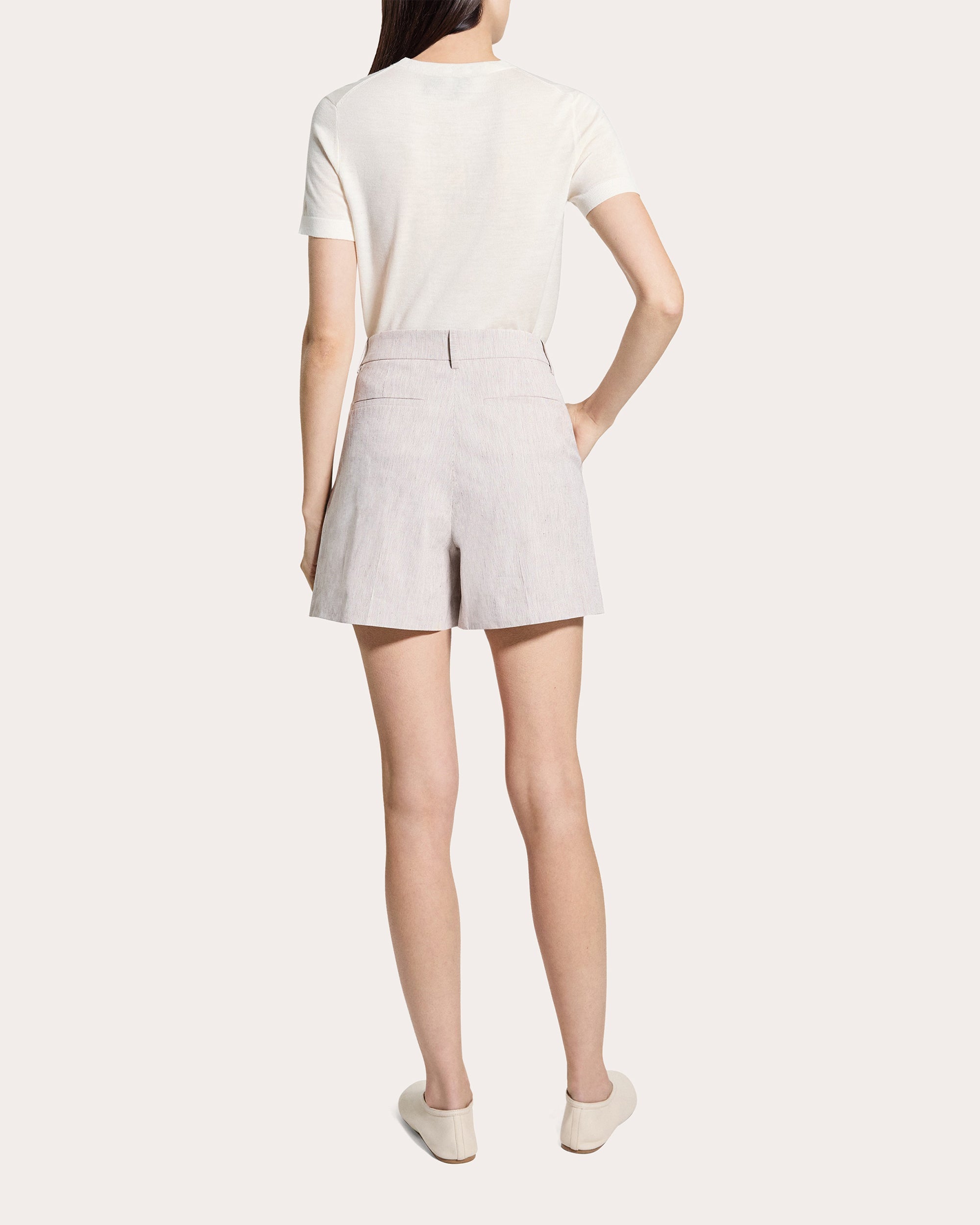 Textured Linen Pleated Shorts