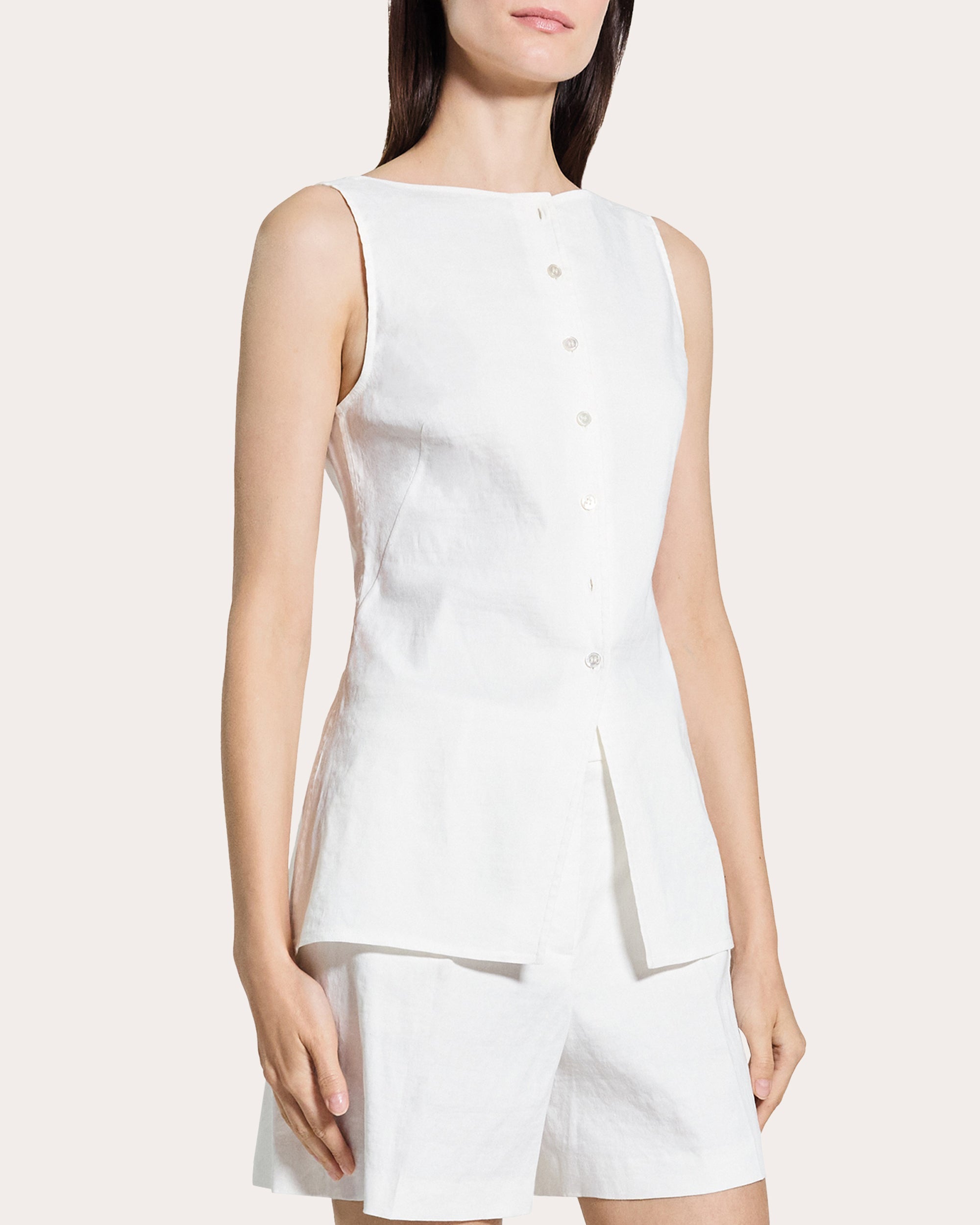 Linen-Blend Boatneck Cutaway Vest Top