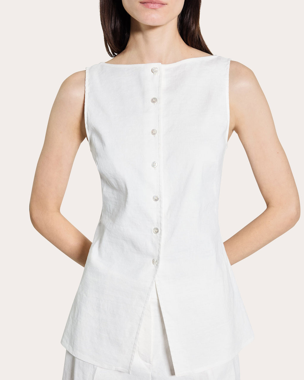 Linen-Blend Boatneck Cutaway Vest Top