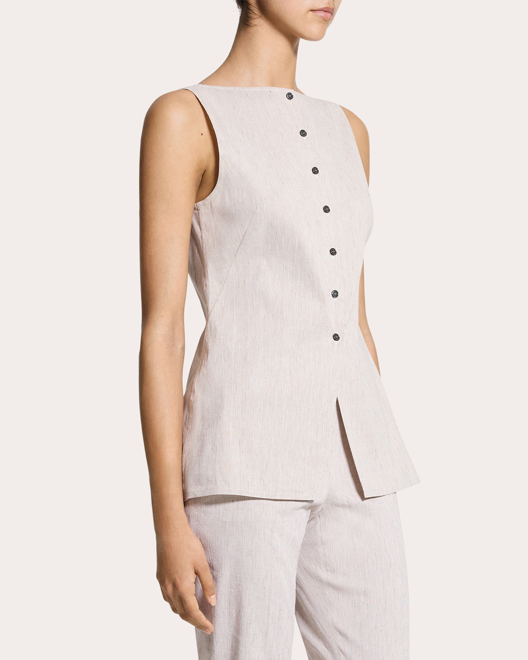 Textured Linen Boatneck Cutaway Vest Top