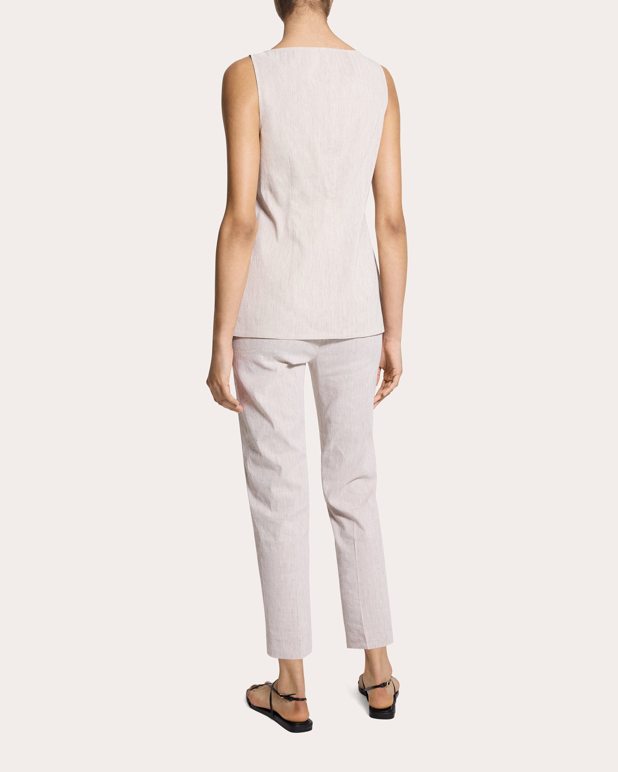 Textured Linen Boatneck Cutaway Vest Top