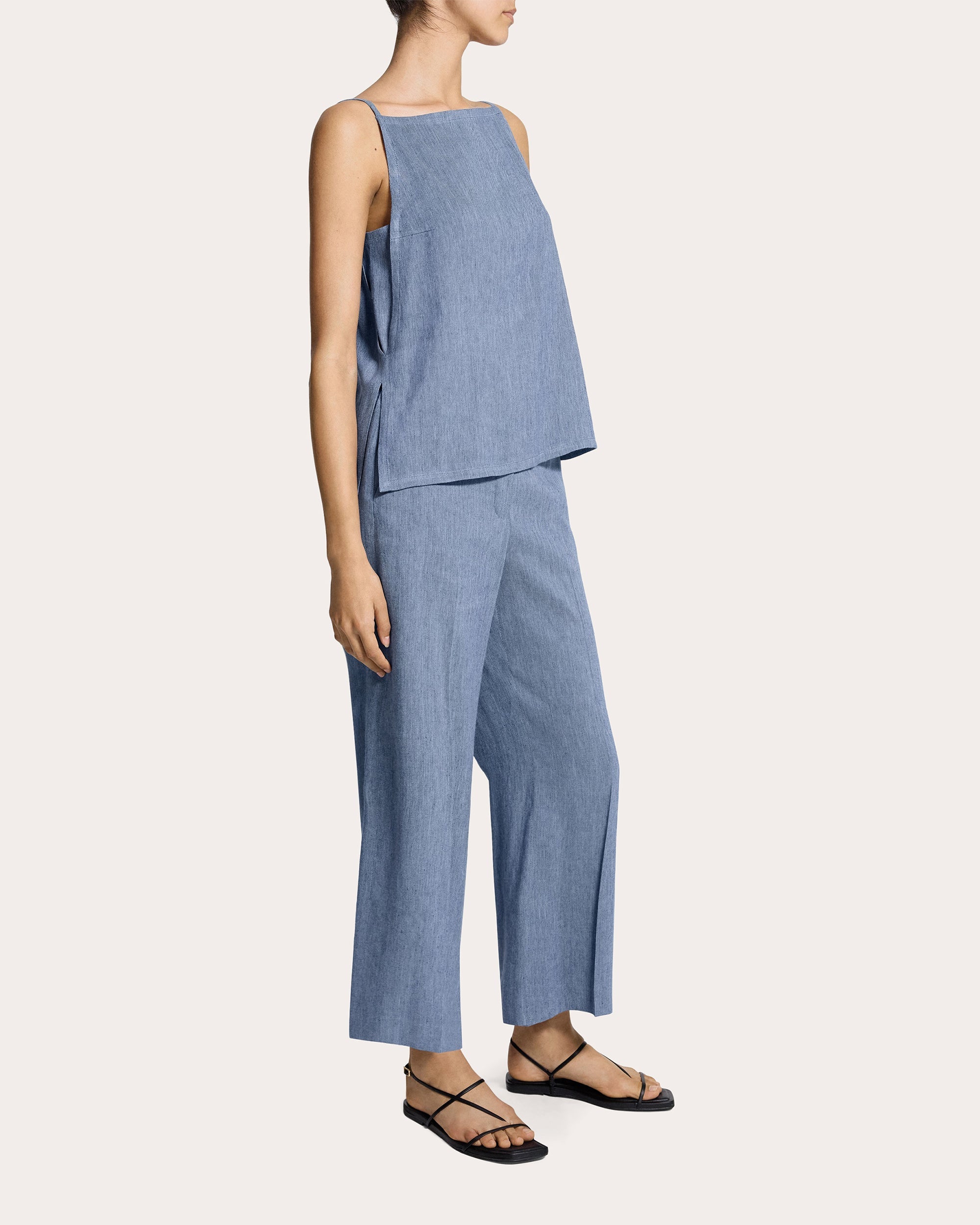 Fluid Linen Square Neck Apron Top