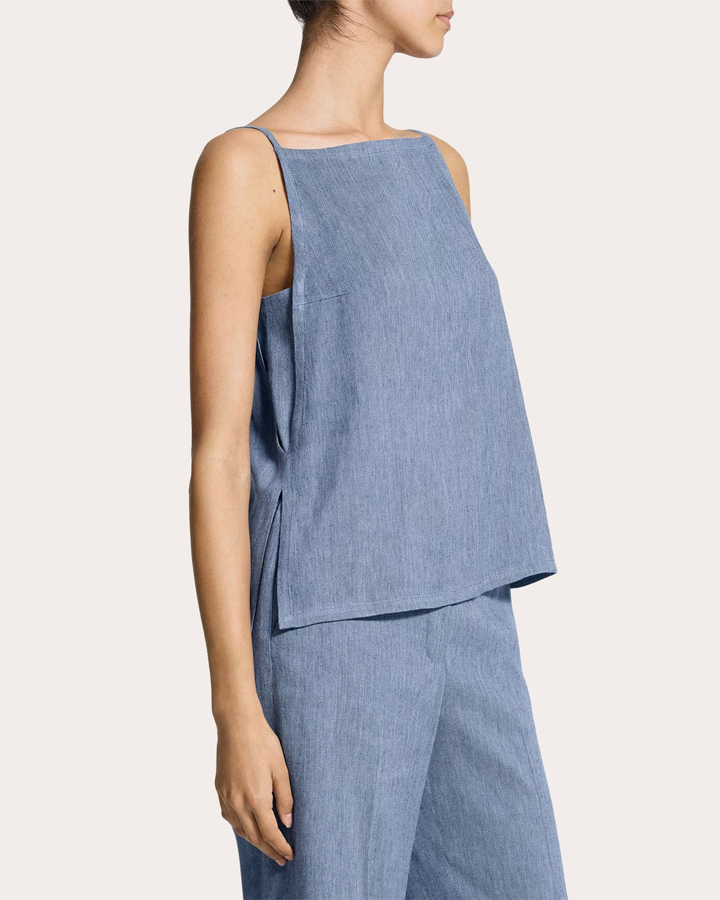 Fluid Linen Square Neck Apron Top