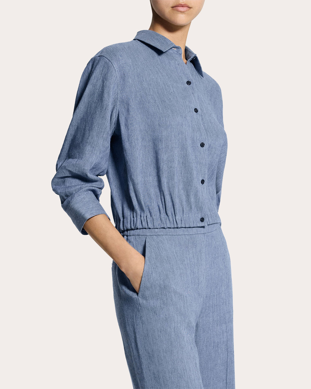 Fluid Linen Scrunched Crop Button-Up