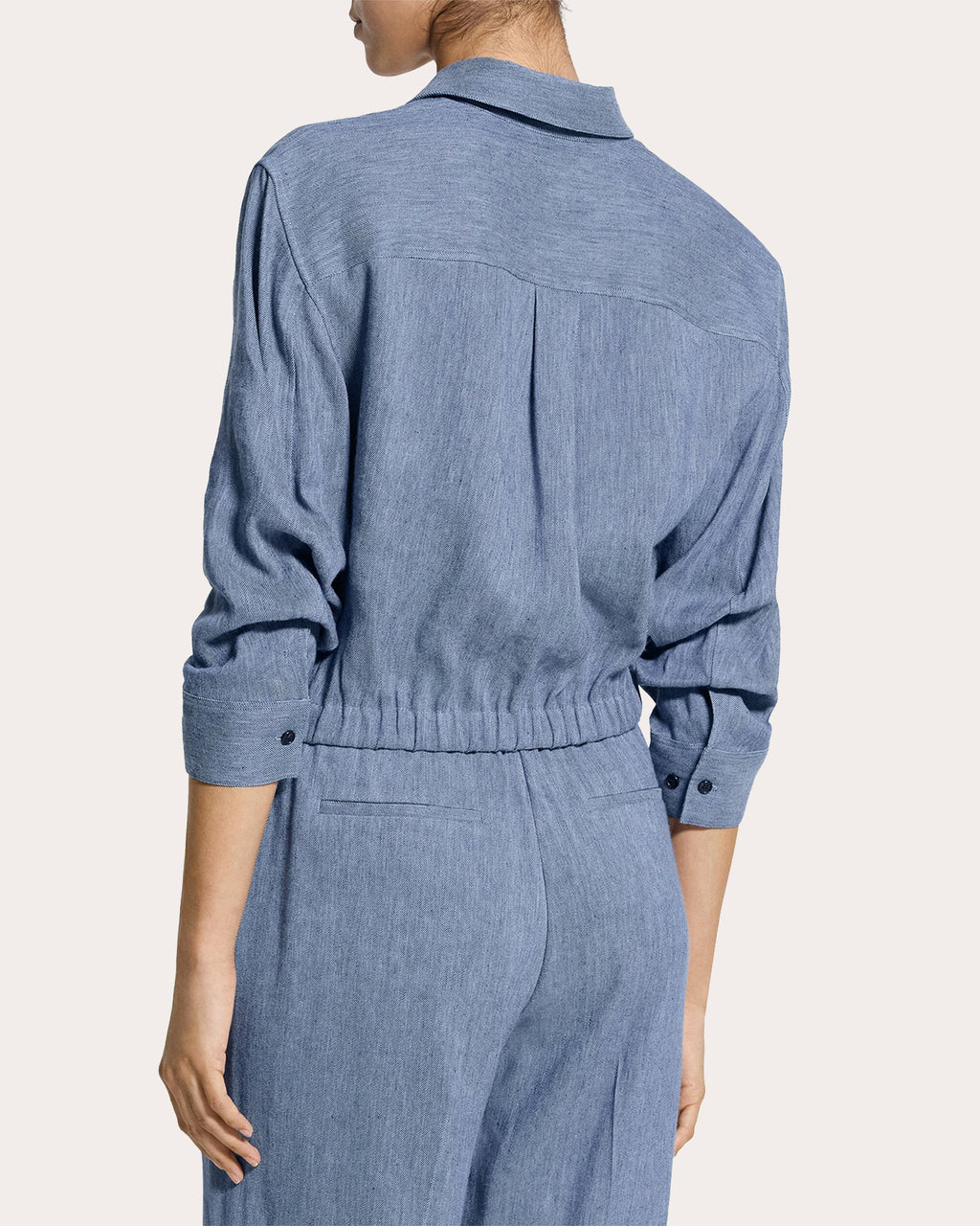 Fluid Linen Scrunched Crop Button-Up