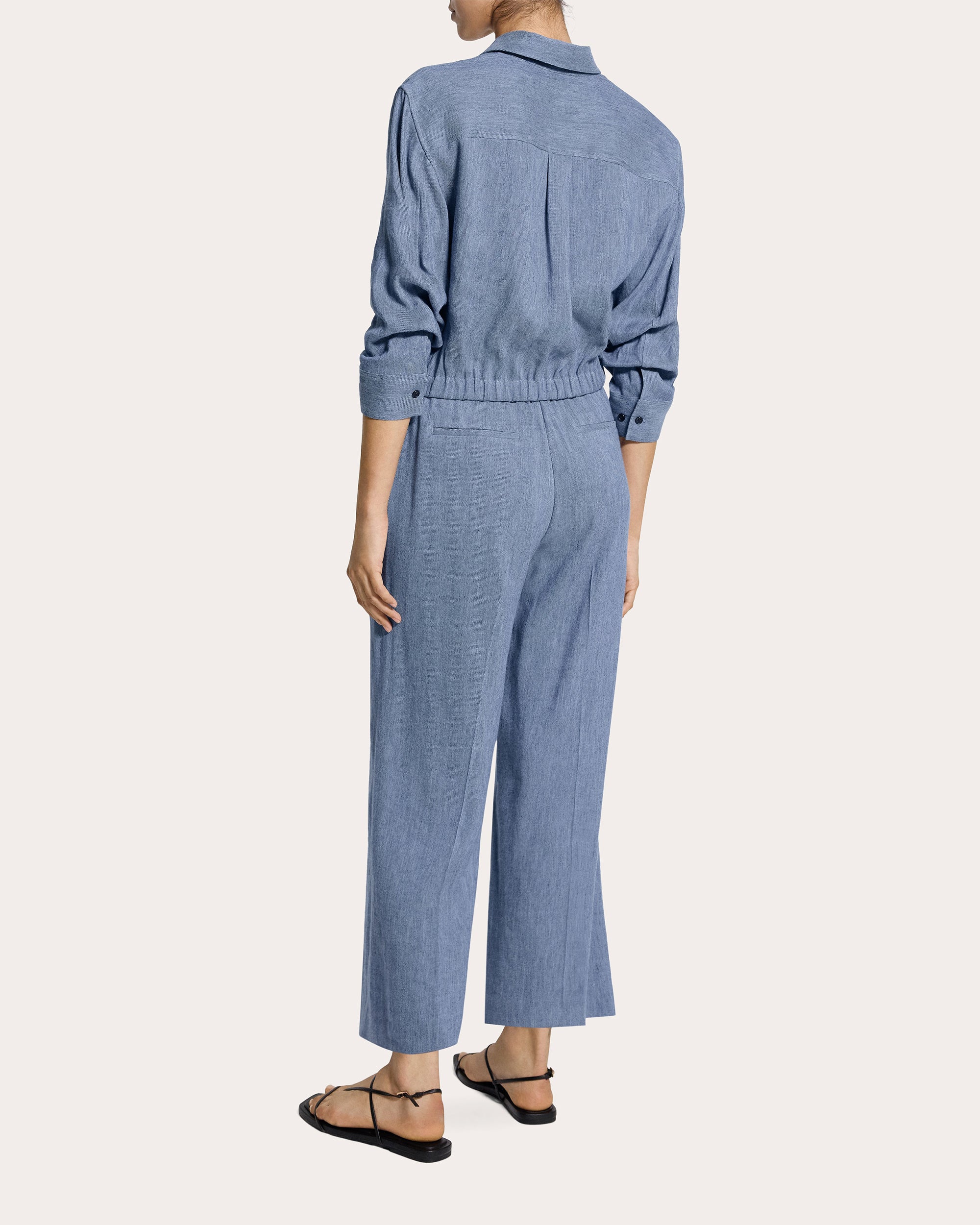 Fluid Linen Scrunched Crop Button-Up
