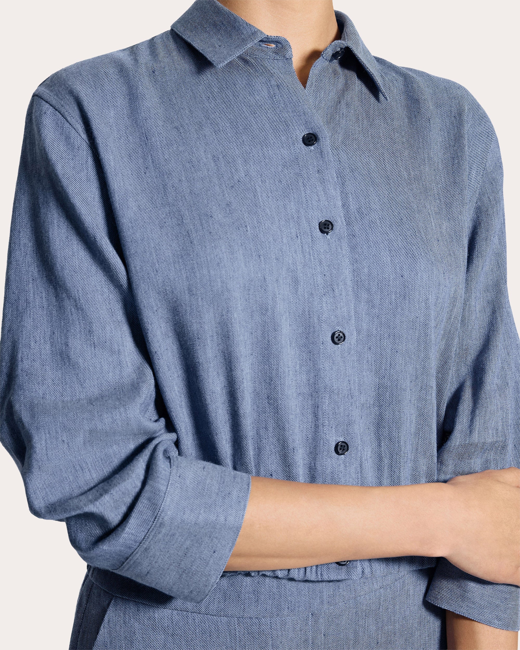 Fluid Linen Scrunched Crop Button-Up