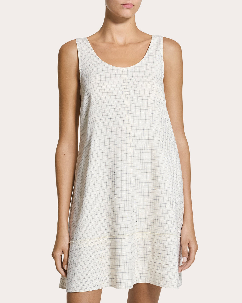 Check Linen-Blend A-Line Tank Dress