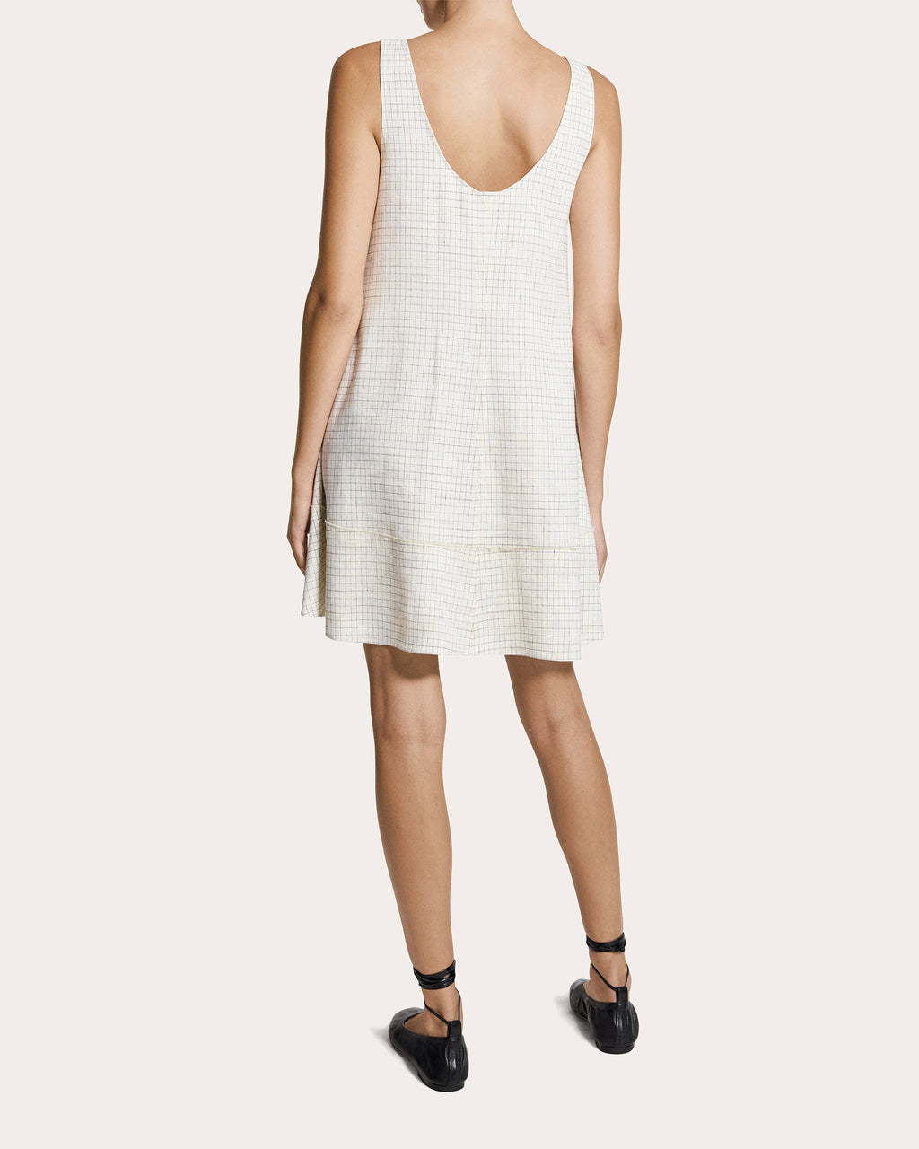 Check Linen-Blend A-Line Tank Dress