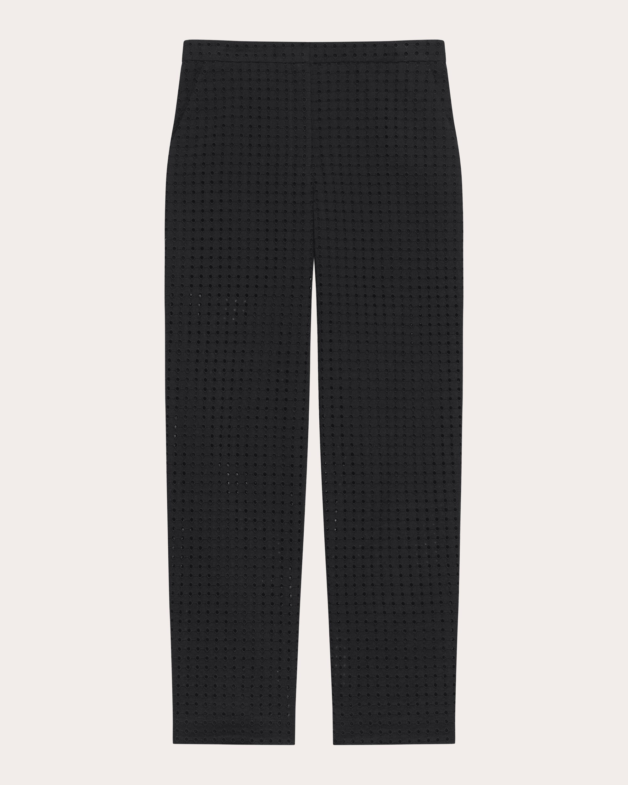 Embroidered Eyelet Cotton Easy Slim Pants