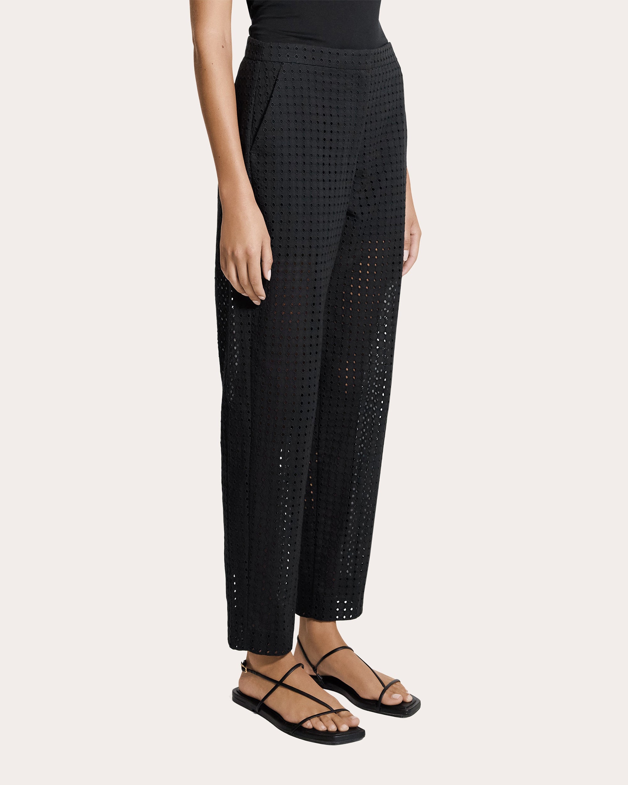 Embroidered Eyelet Cotton Easy Slim Pants