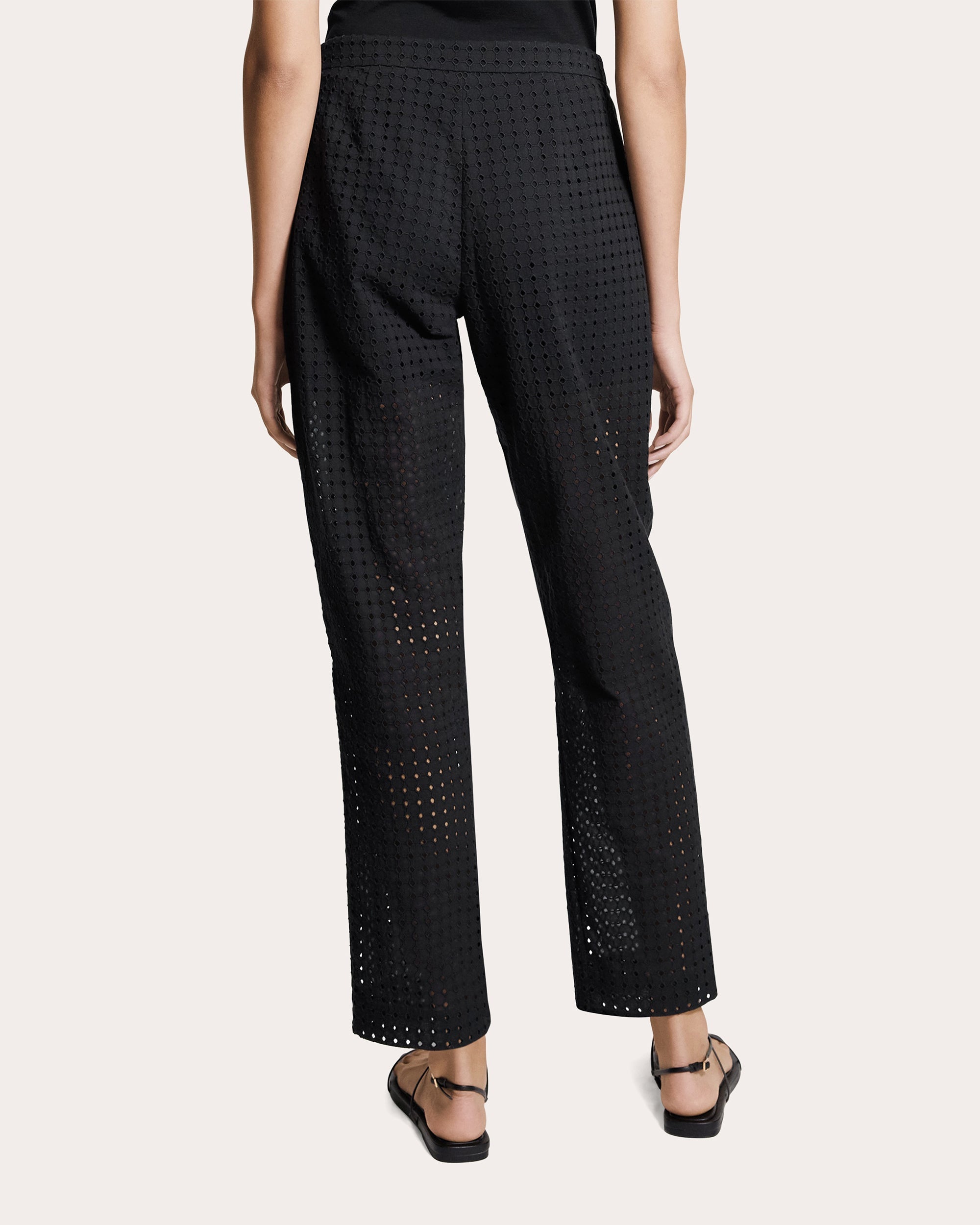 Embroidered Eyelet Cotton Easy Slim Pants