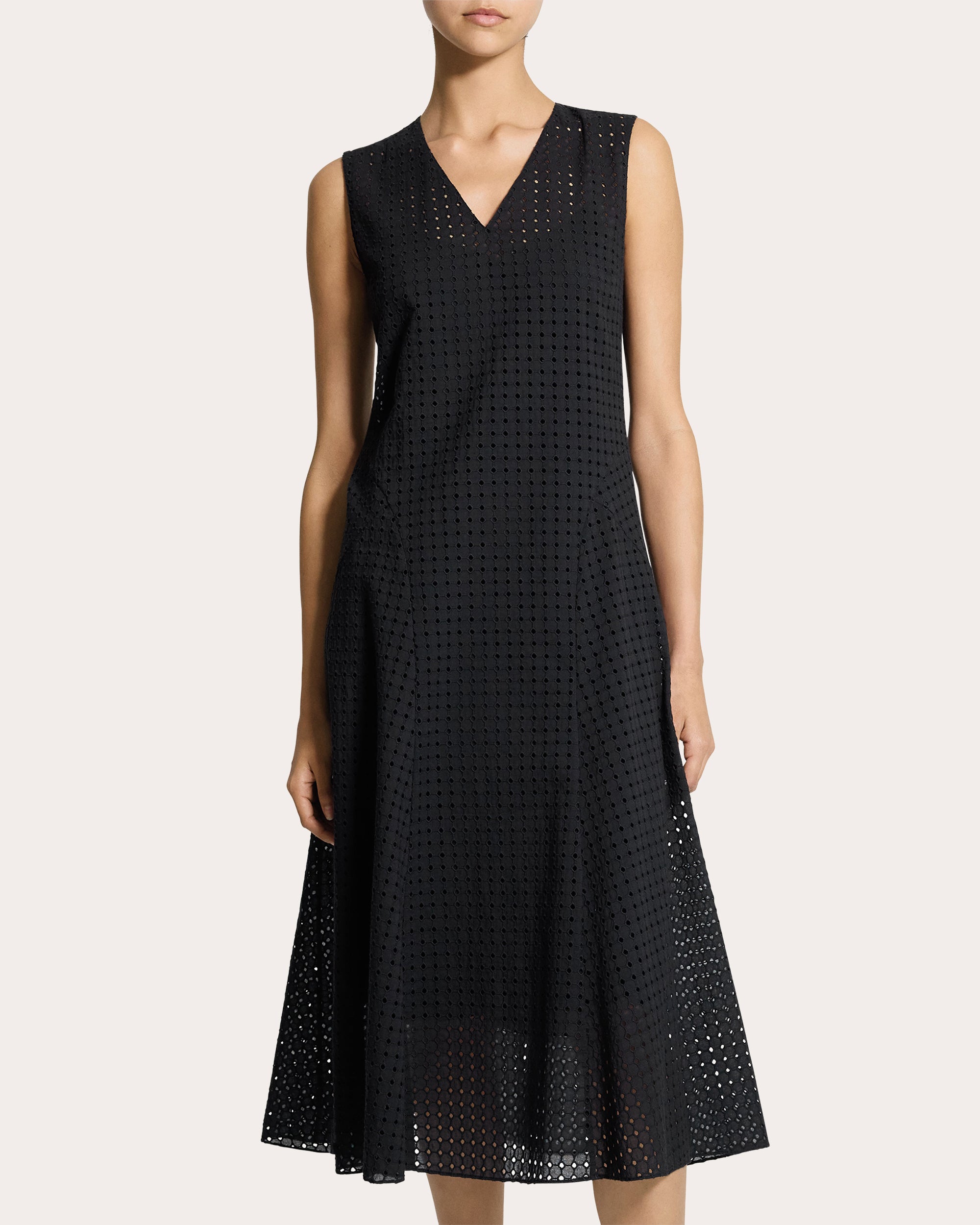 Embroidered Eyelet Cotton Easy Flare Midi Dress