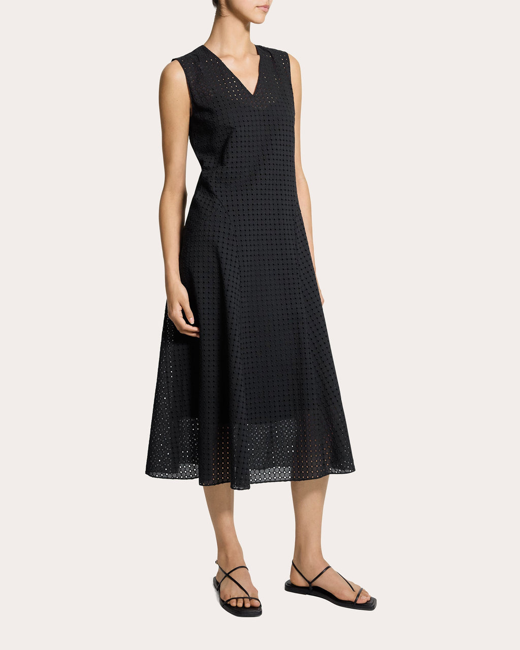 Embroidered Eyelet Cotton Easy Flare Midi Dress