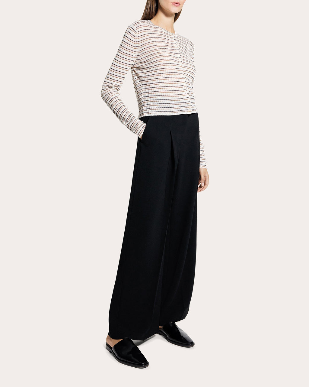 Stripe Linen Knit Cropped Cardigan